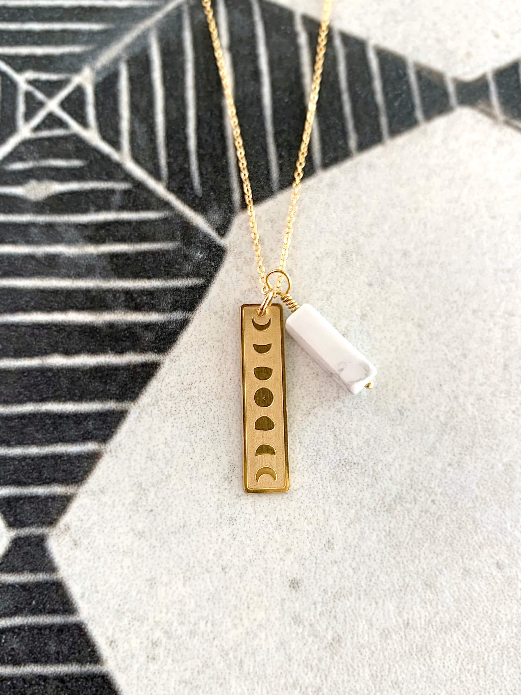 Moon Phases Howlite Gold Fill Necklace
