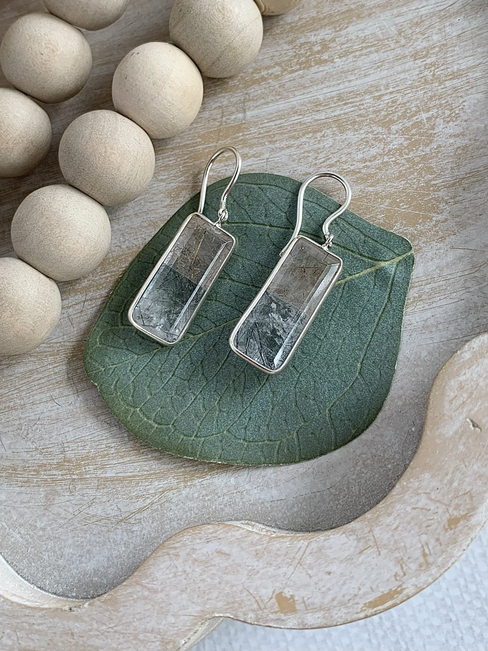 Bi-Color Rutile Quartz Silver Earrings