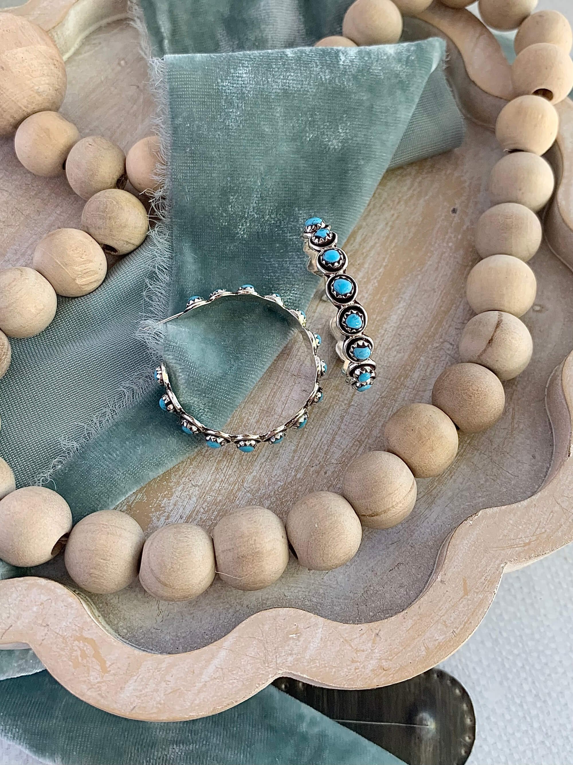 Bold Turquoise Native Made Silver Hoop Earrings