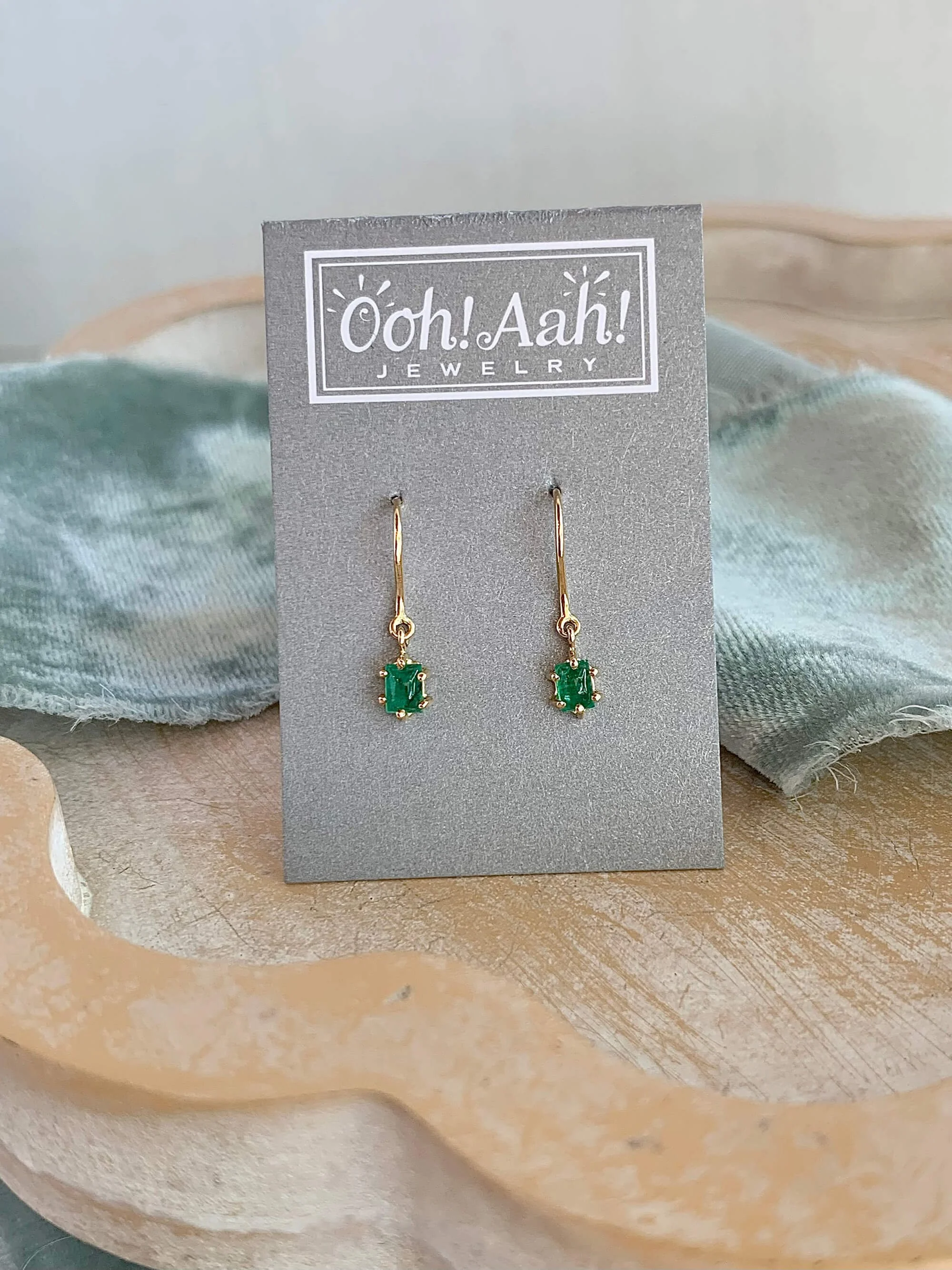 Dainty Emerald 14k Yellow Gold Earrings