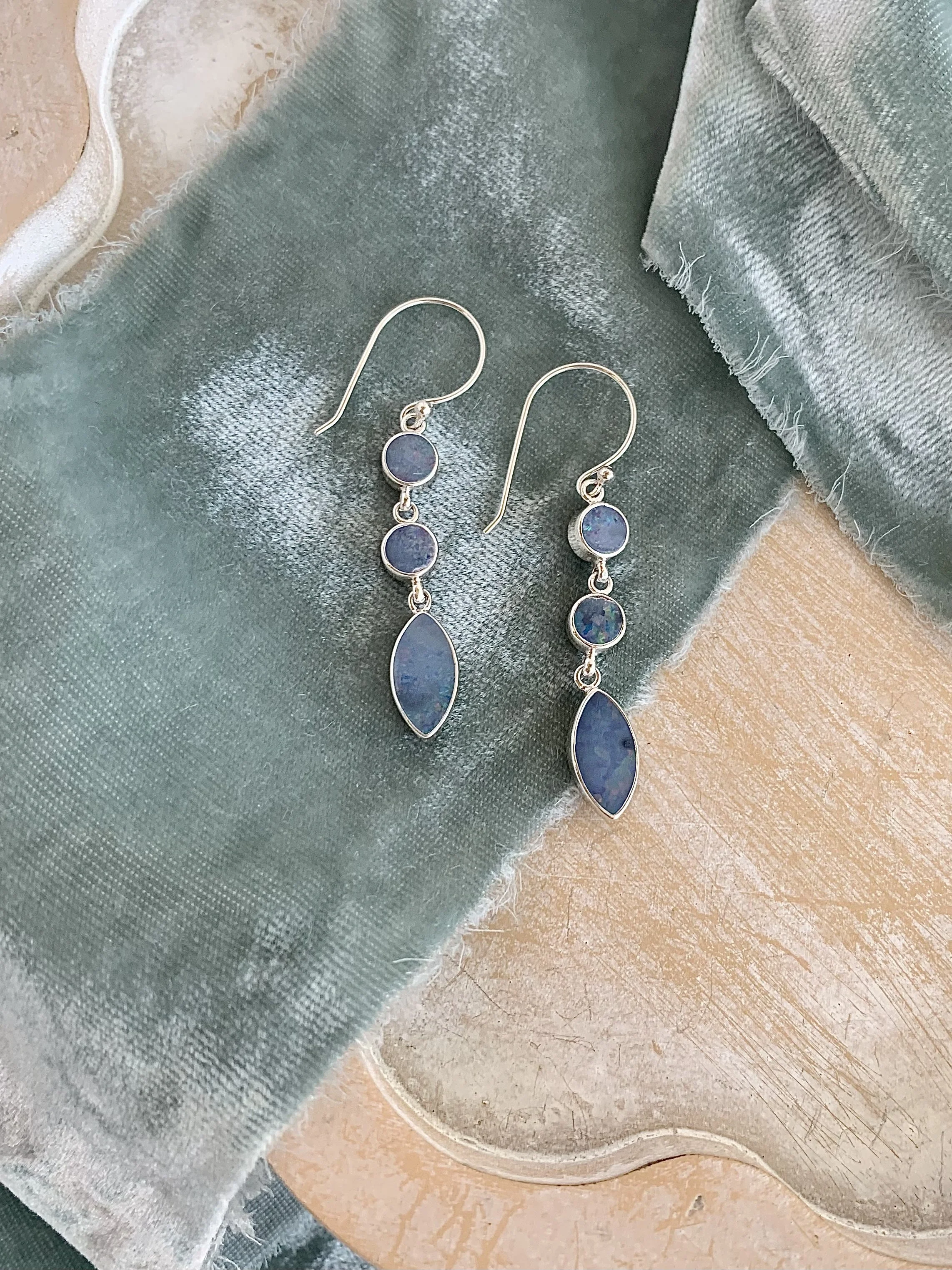 Natural Australian Opal Trio Silver Earrings
