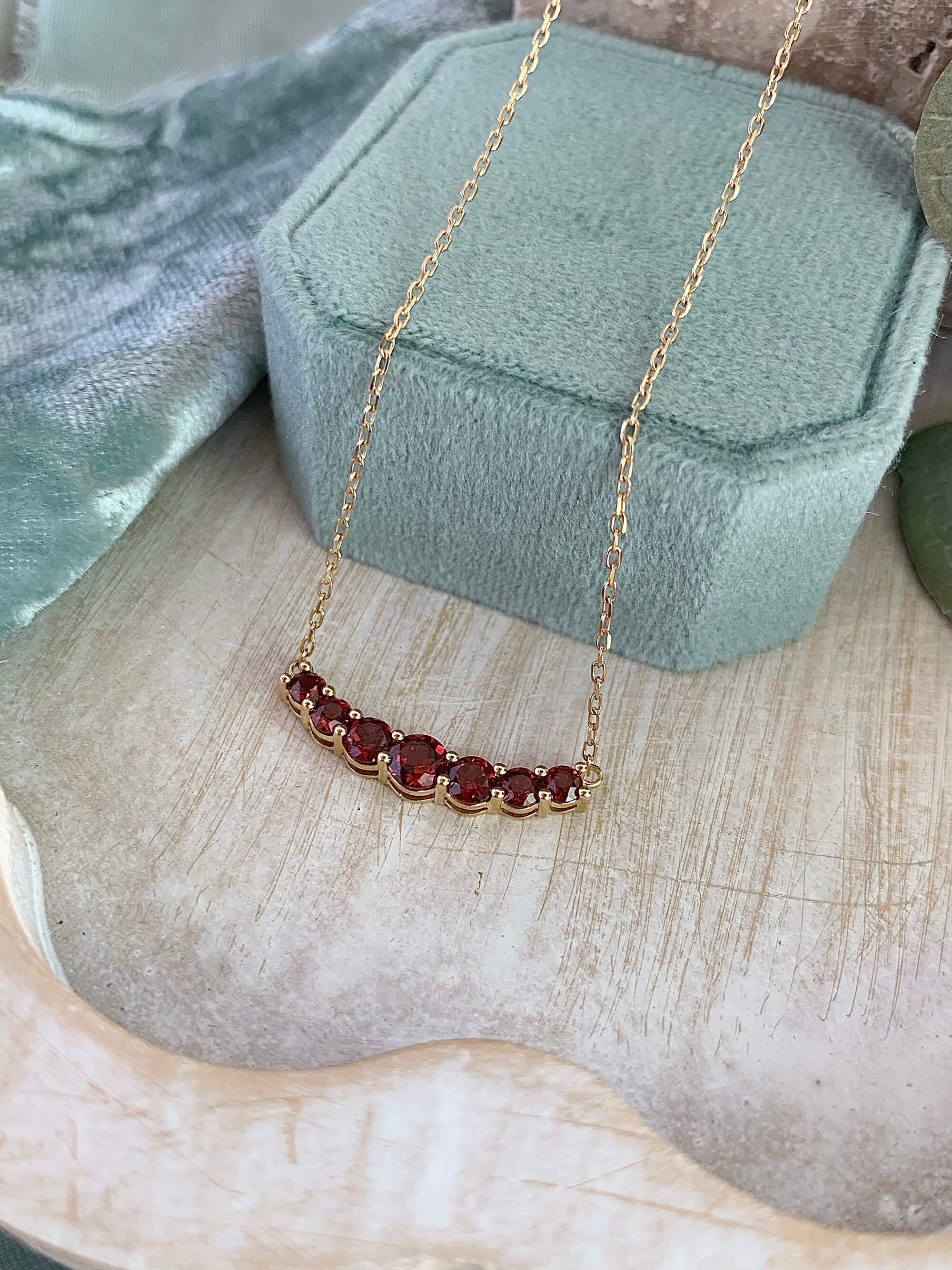 Ripe Garnet Curve 14k Yellow Gold Necklace