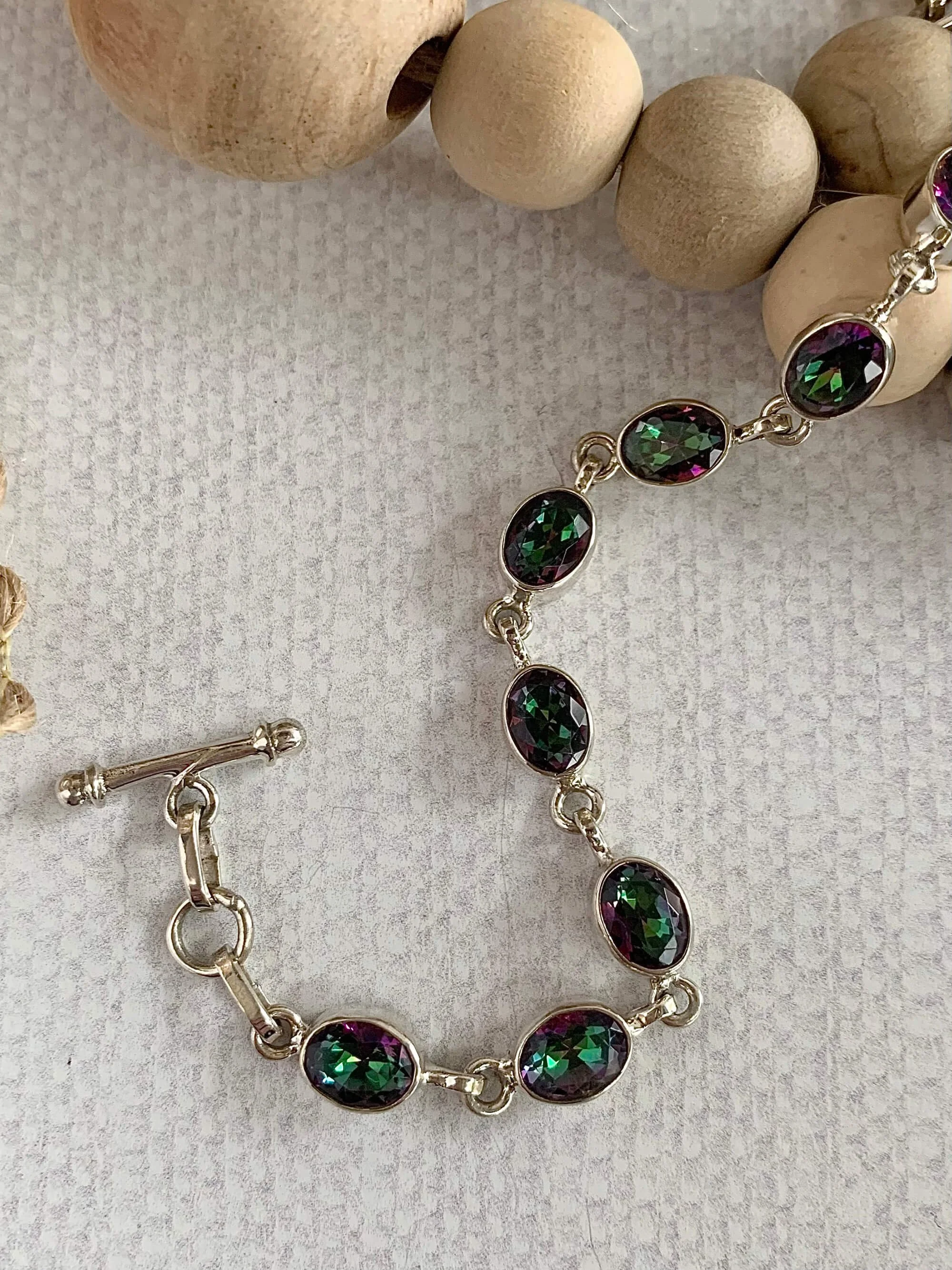Oval Mystic Topaz Silver Link Bracelet