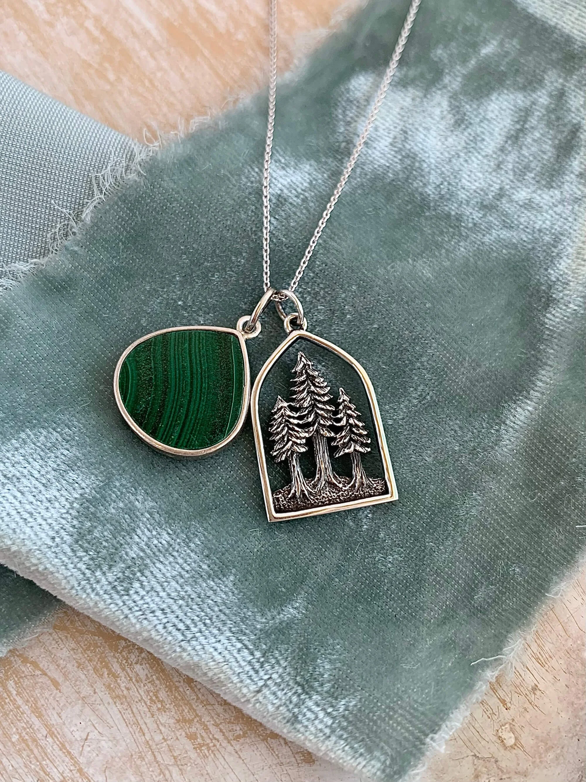 Pine Forest Malachite Silver Necklace