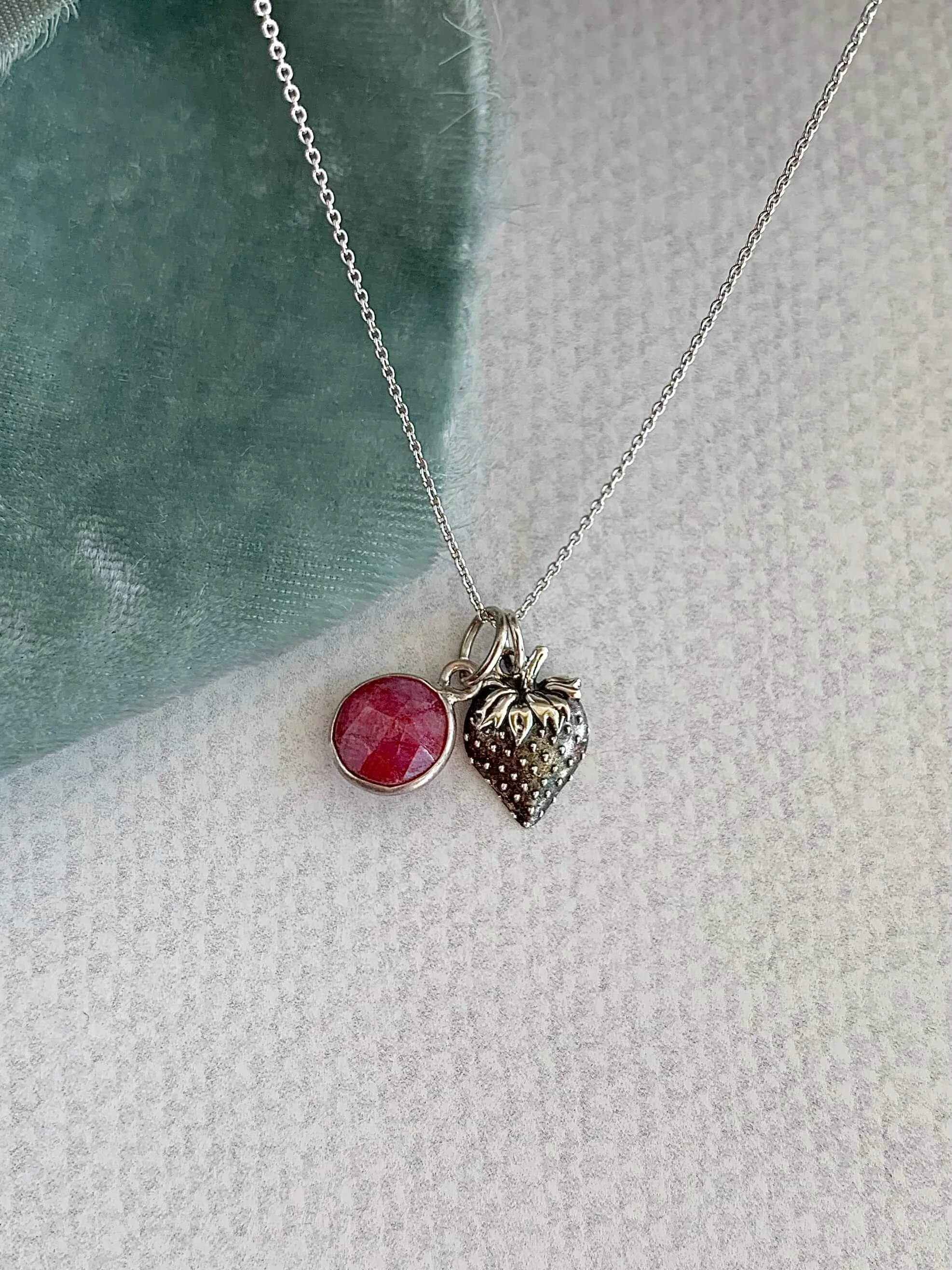 Ripe Strawberry Ruby Silver Necklace