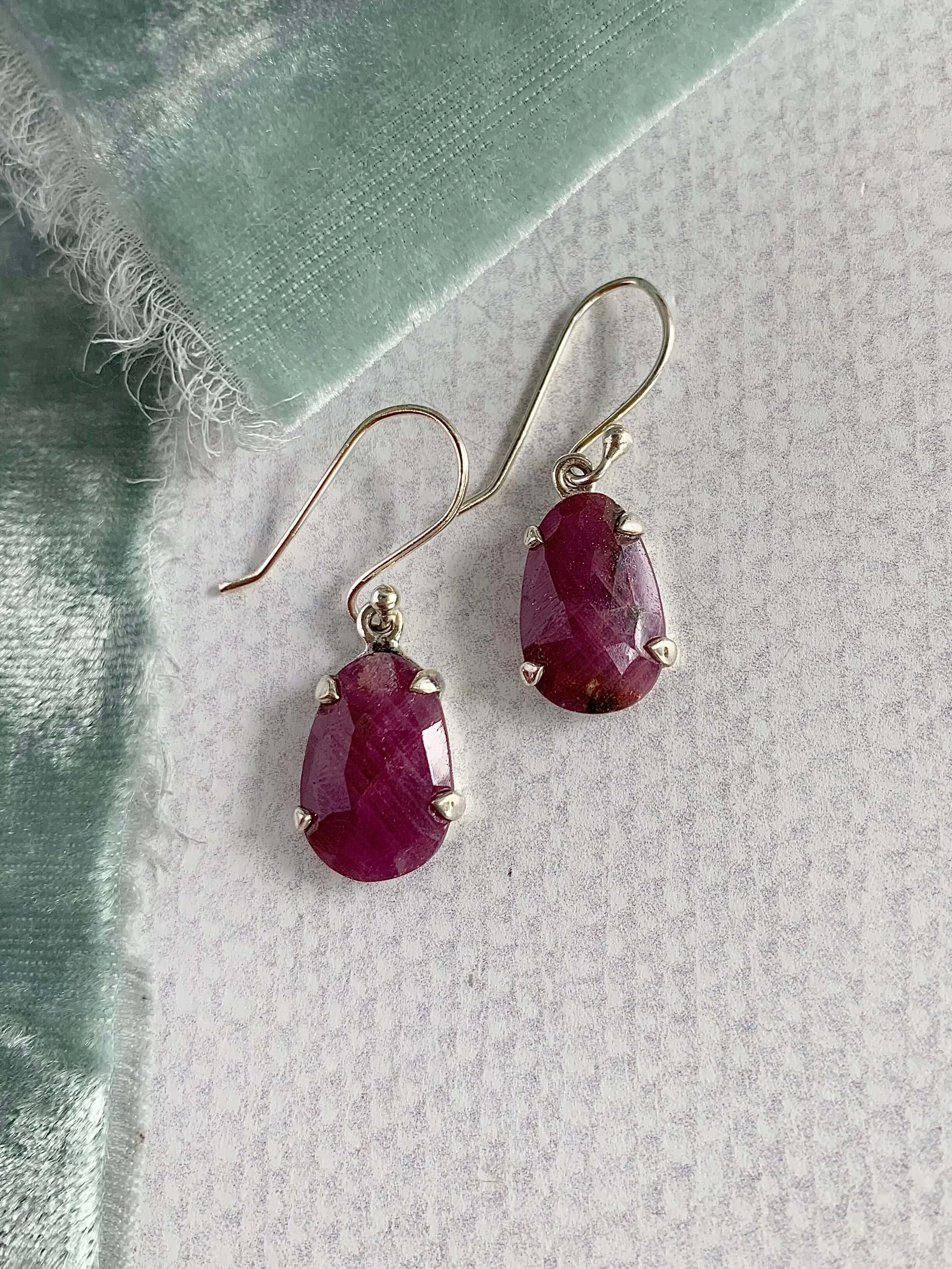 Faceted Rough Ruby Silver Earrings