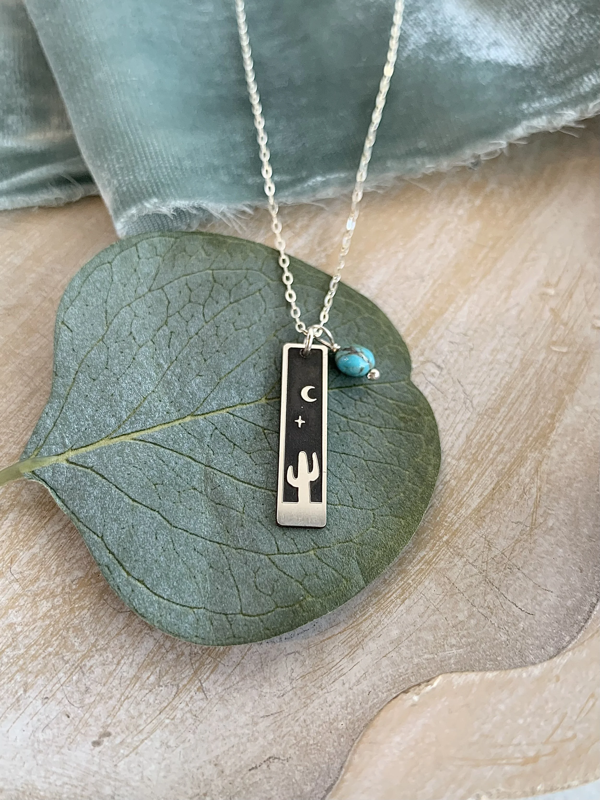 Night Time Cactus Turquoise Silver Necklace