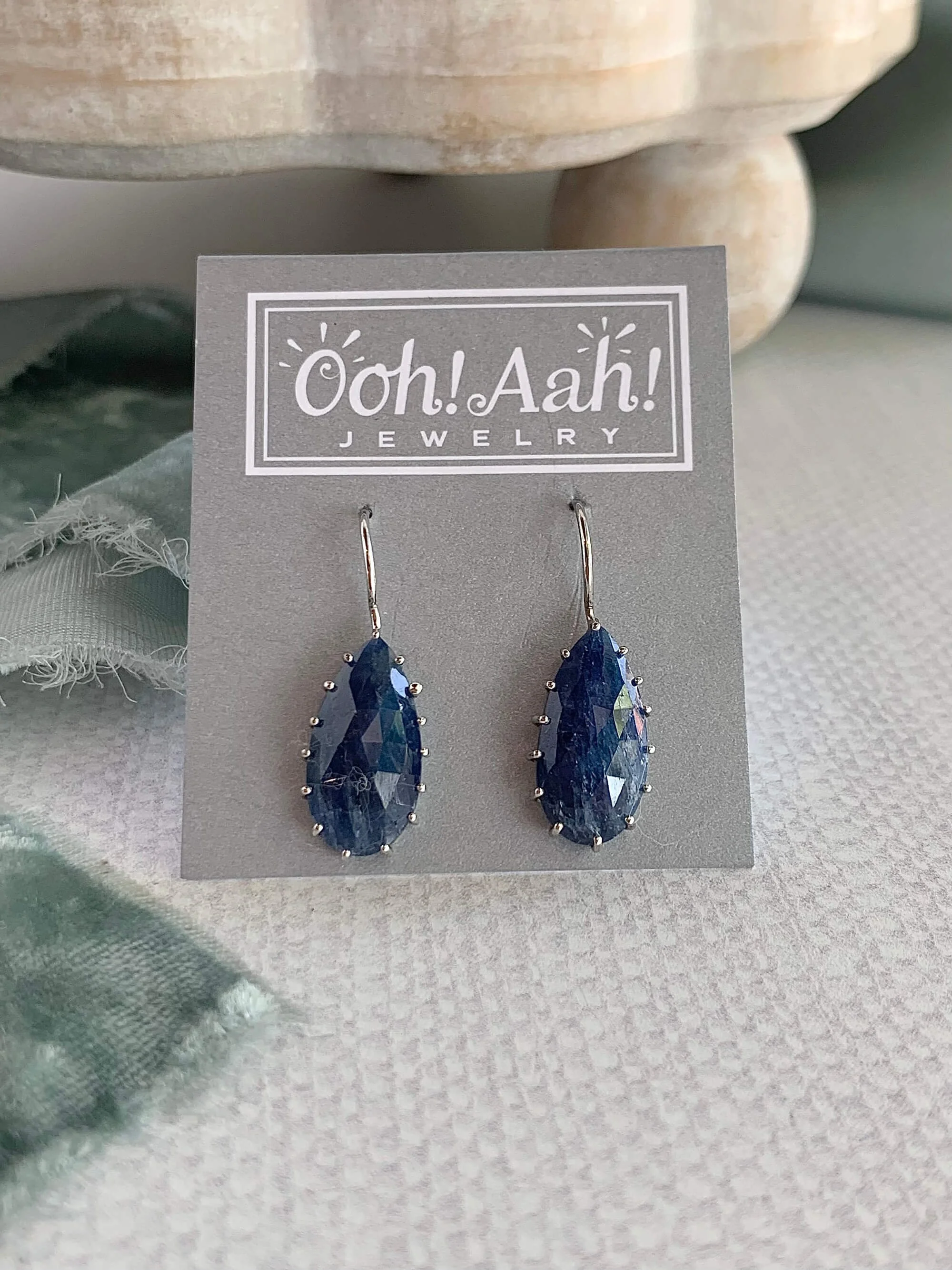 Rough Blue Sapphire Silver Earrings