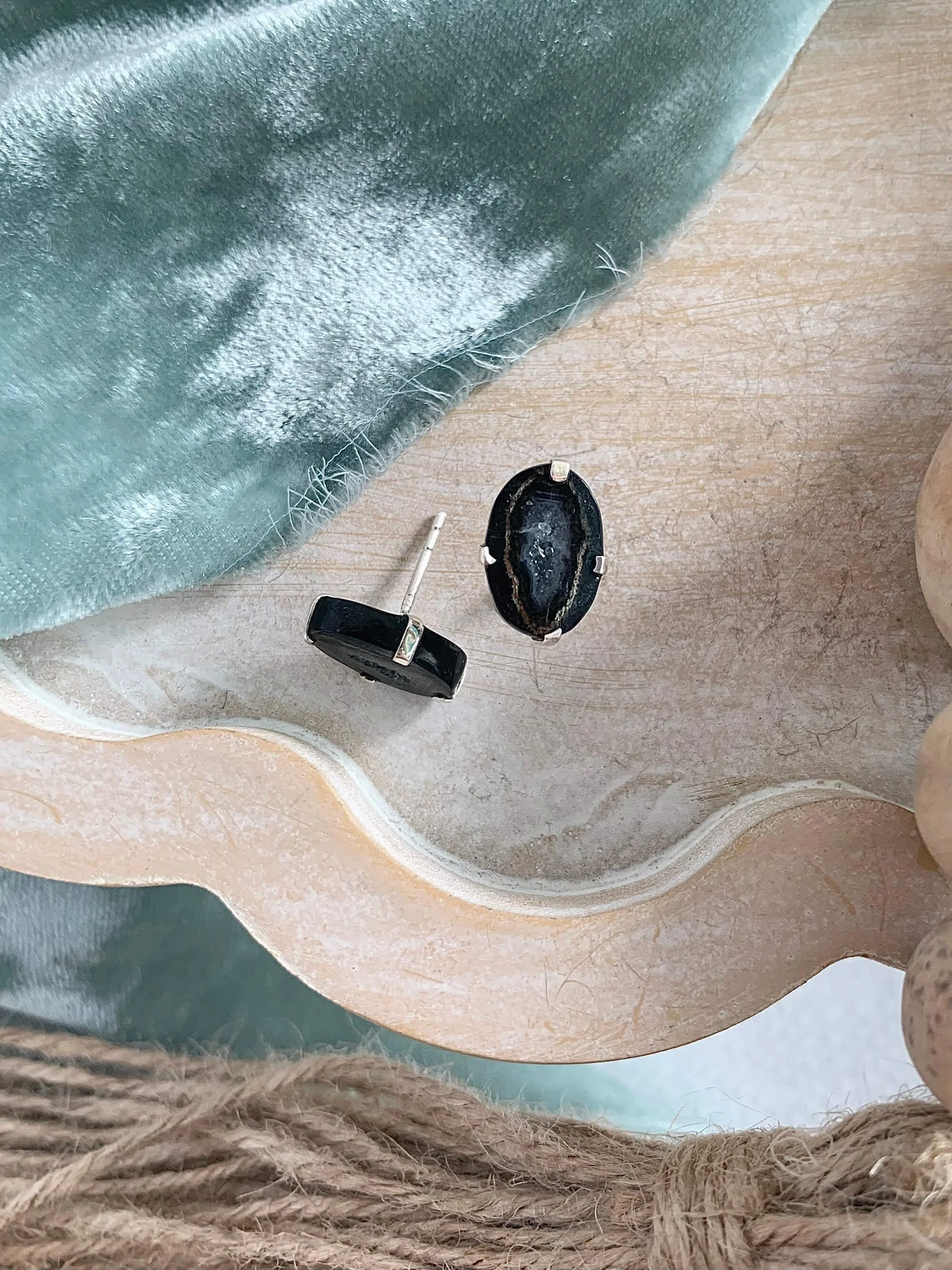 Happy Aura Coconut Geode Silver Stud Earrings