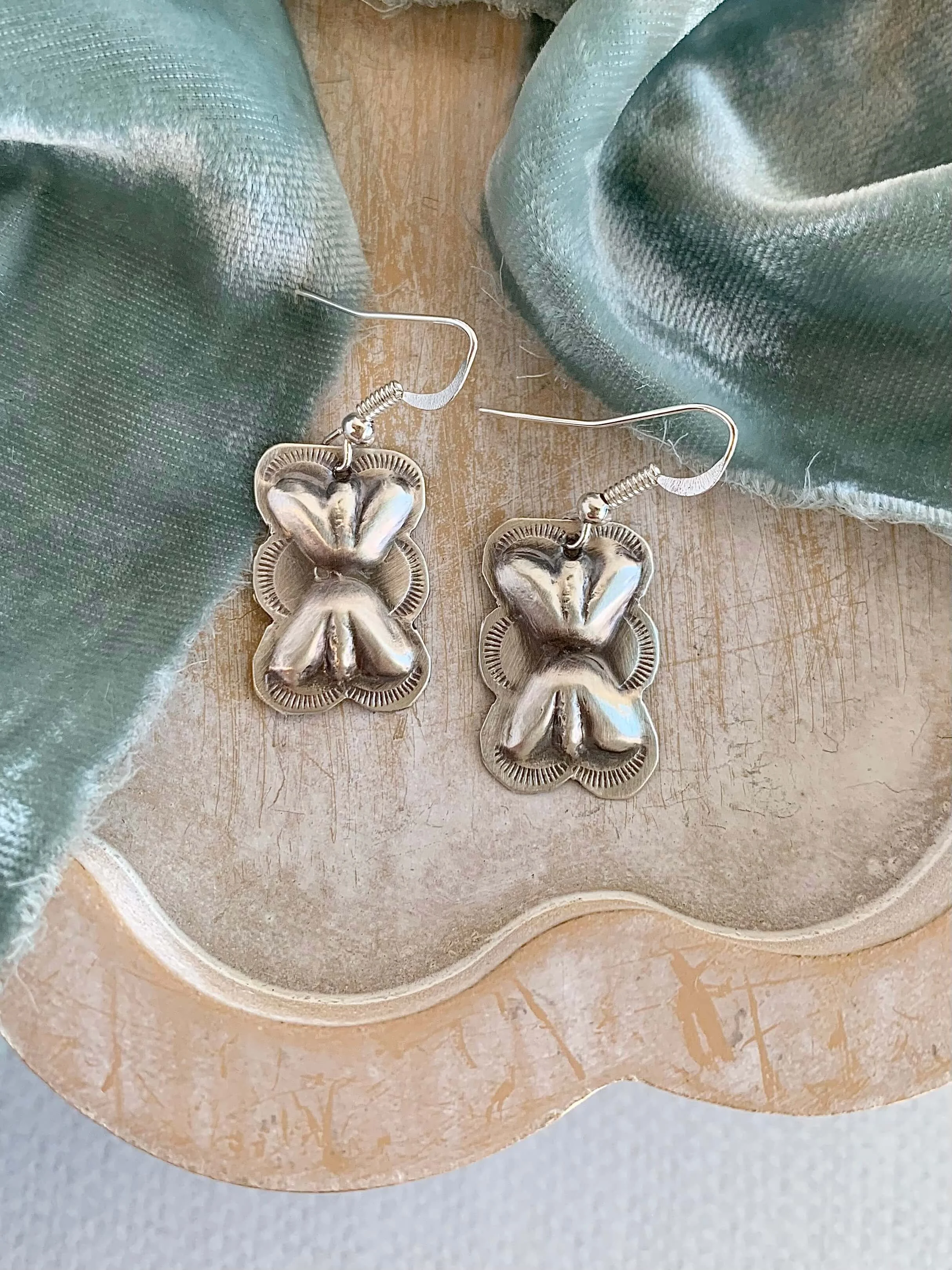 Hand Stamped Shield Silver Earrings