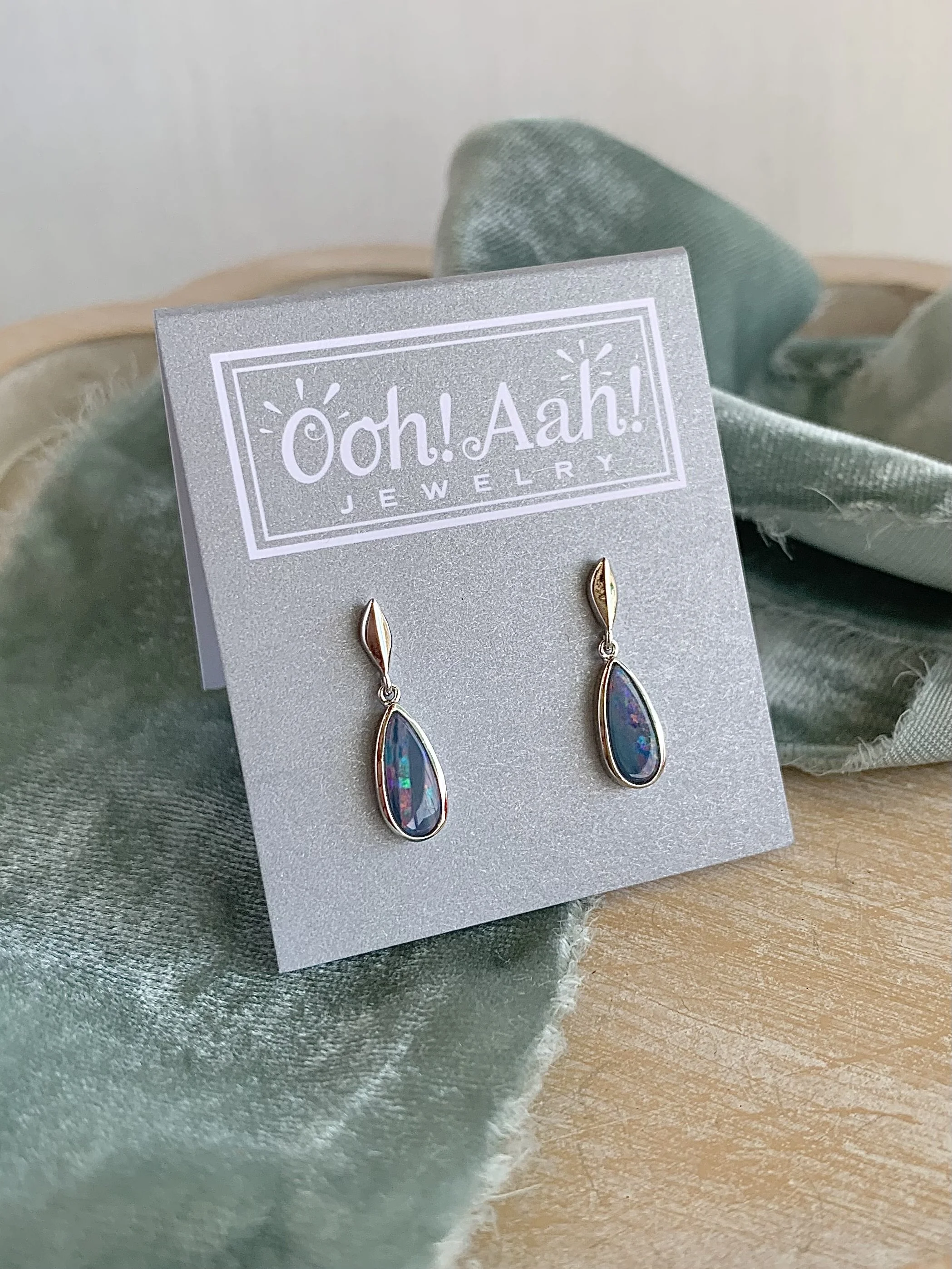 Glimmering Natural Australian Opal Silver Post Drop Earrings