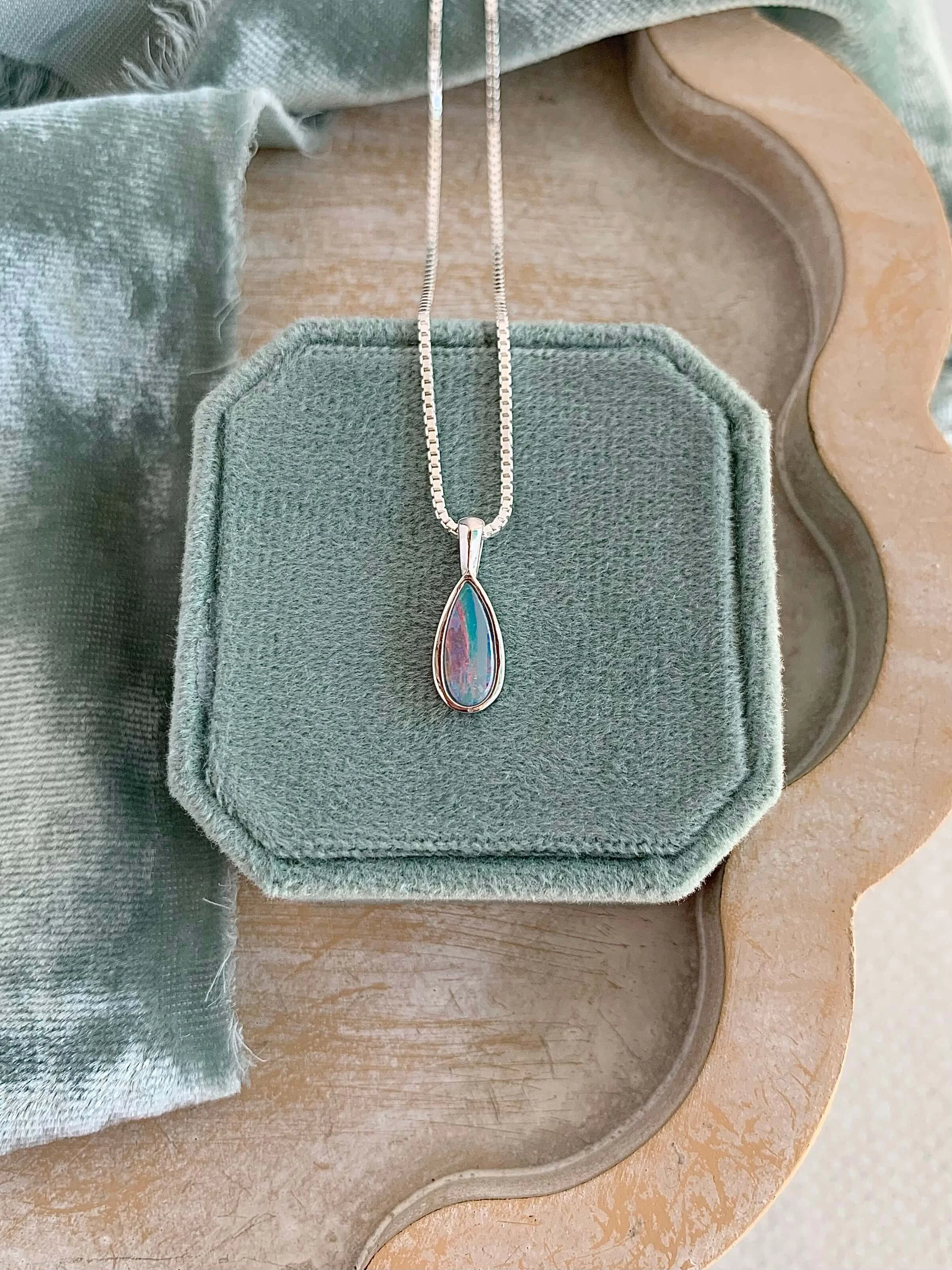 Sunset Flash Opal Silver Necklace