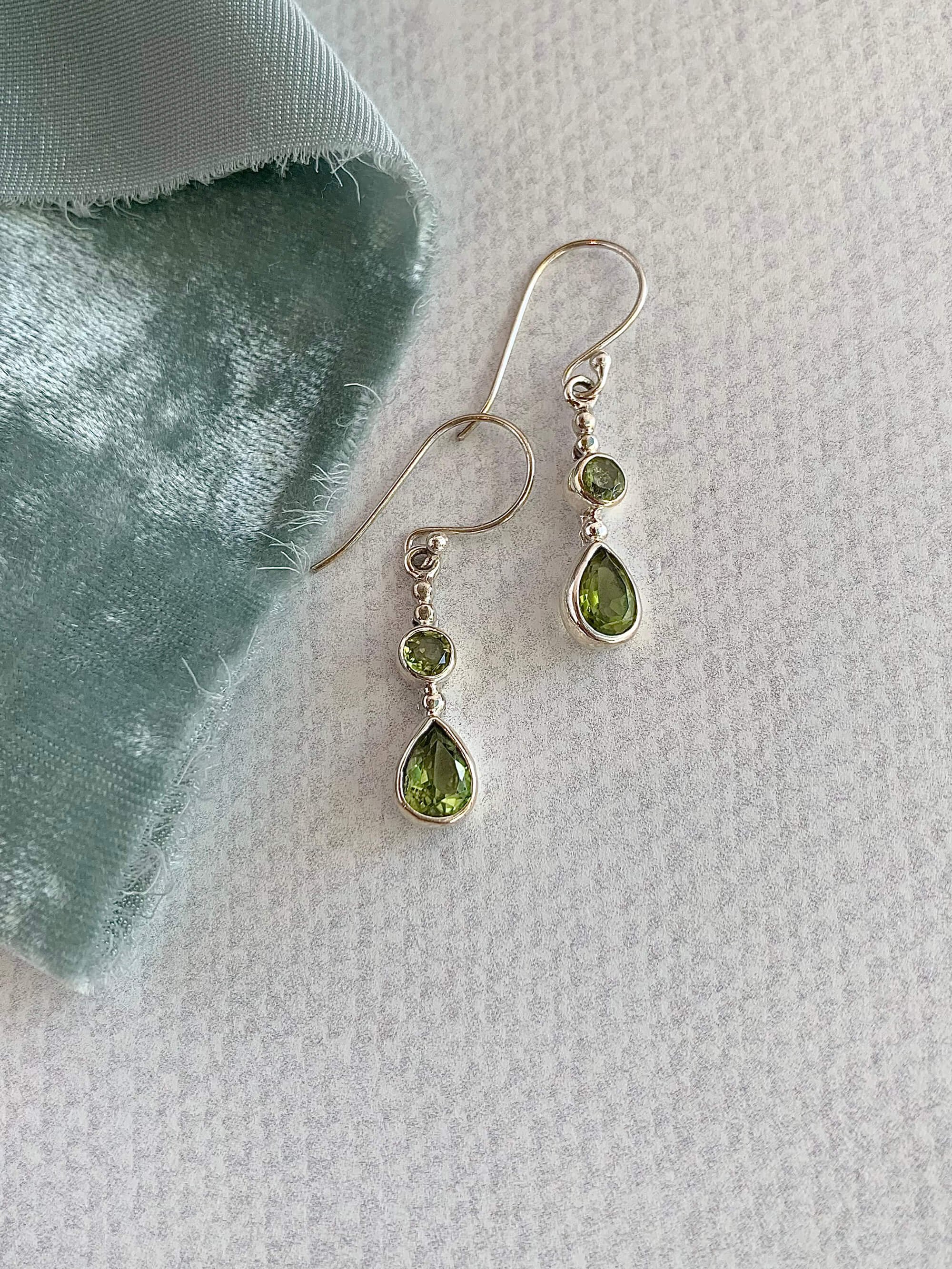Double Peridot Silver Earrings