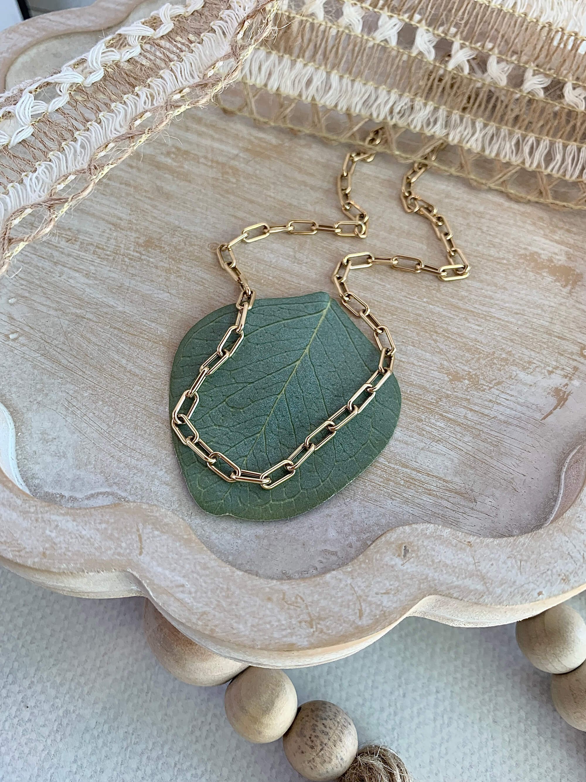Squared Link Paperclip 14k Yellow Gold Necklace