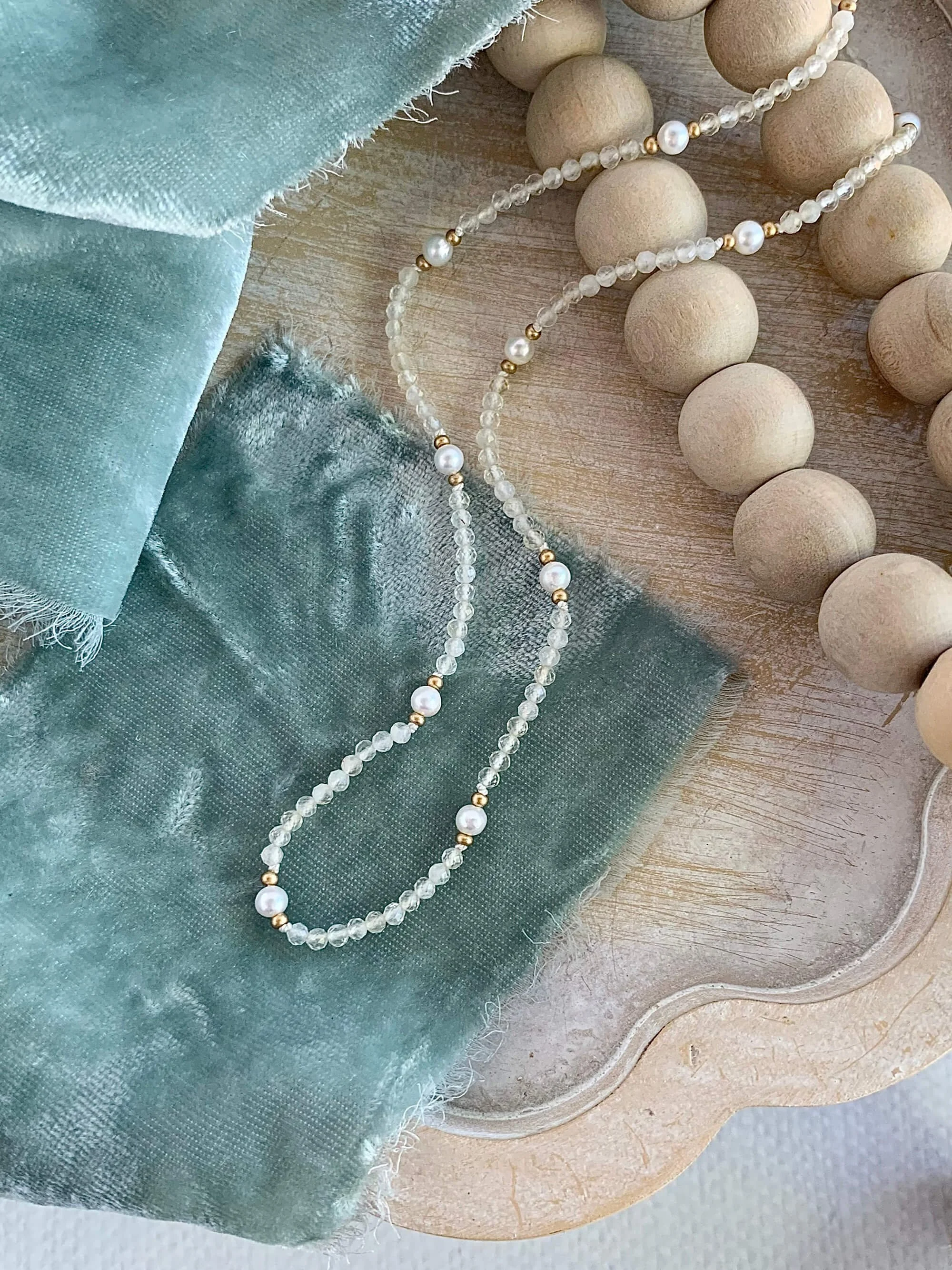 Hand-Knotted Clear Quartz & Pearl Silver Strand