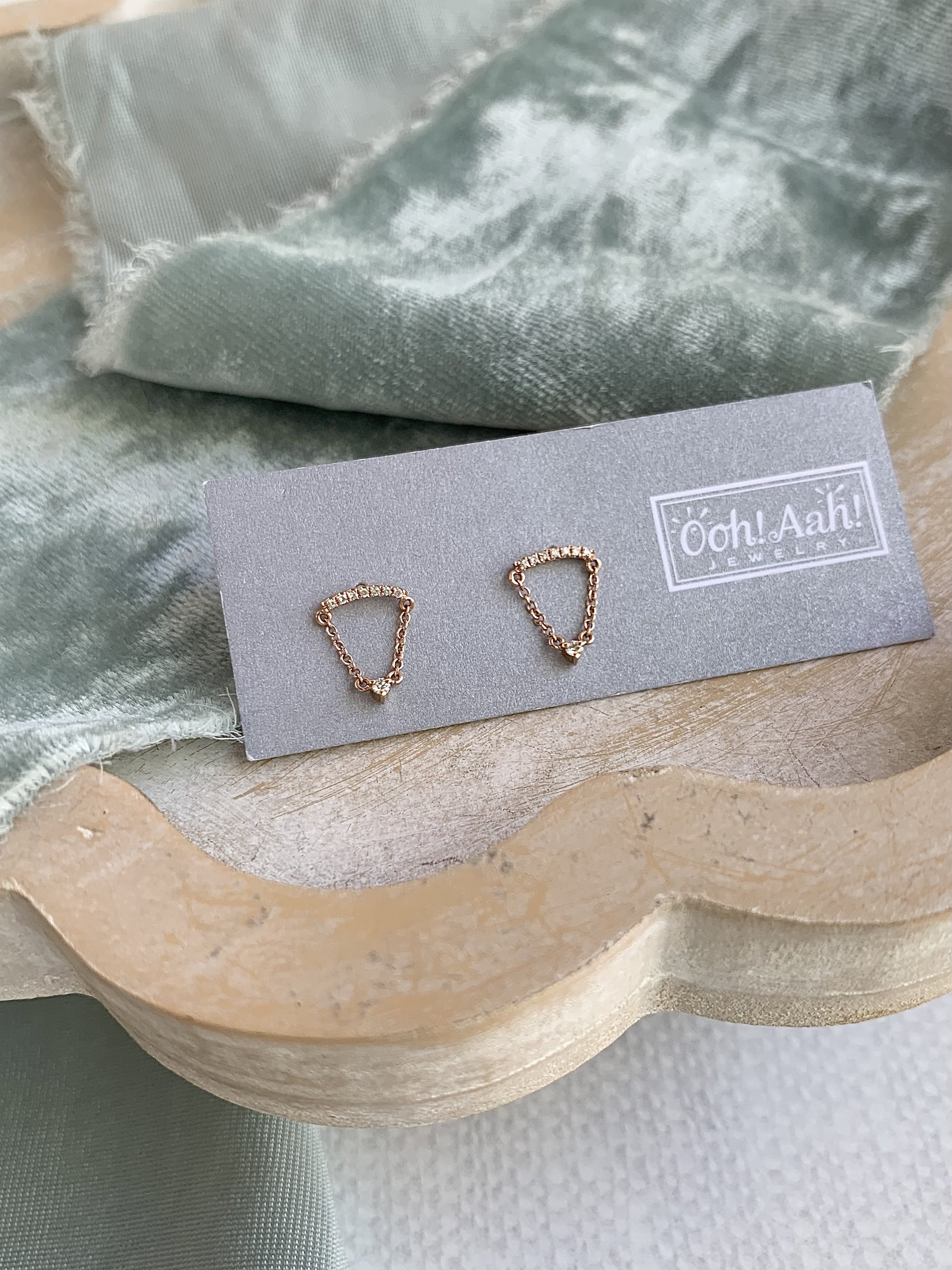 Parachute Diamond 14k Rose Gold Post Earrings