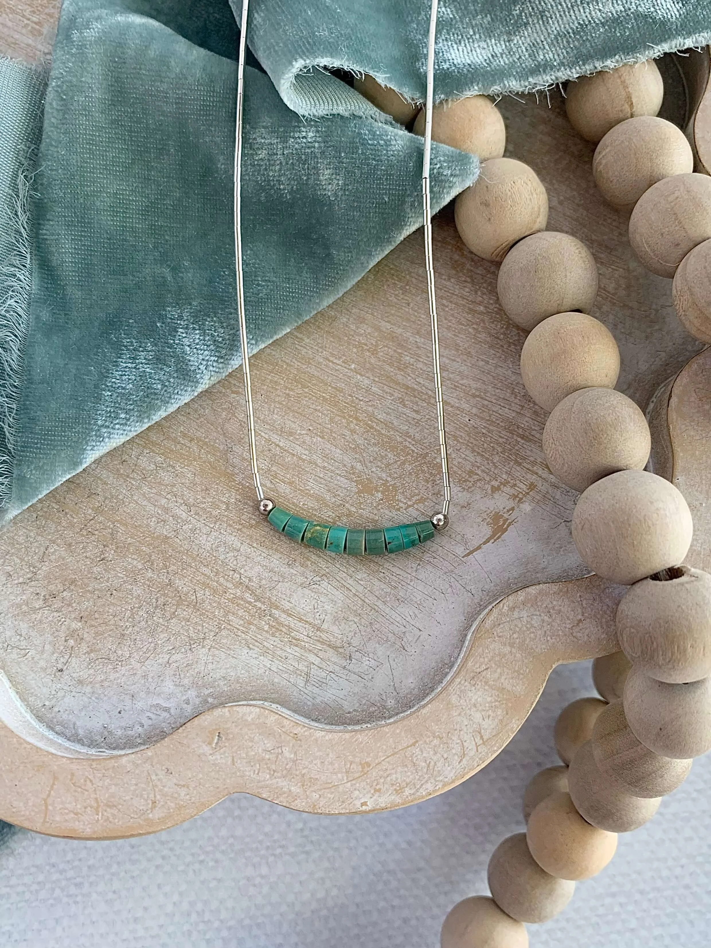 Native Made Turquoise Bar Silver Necklace