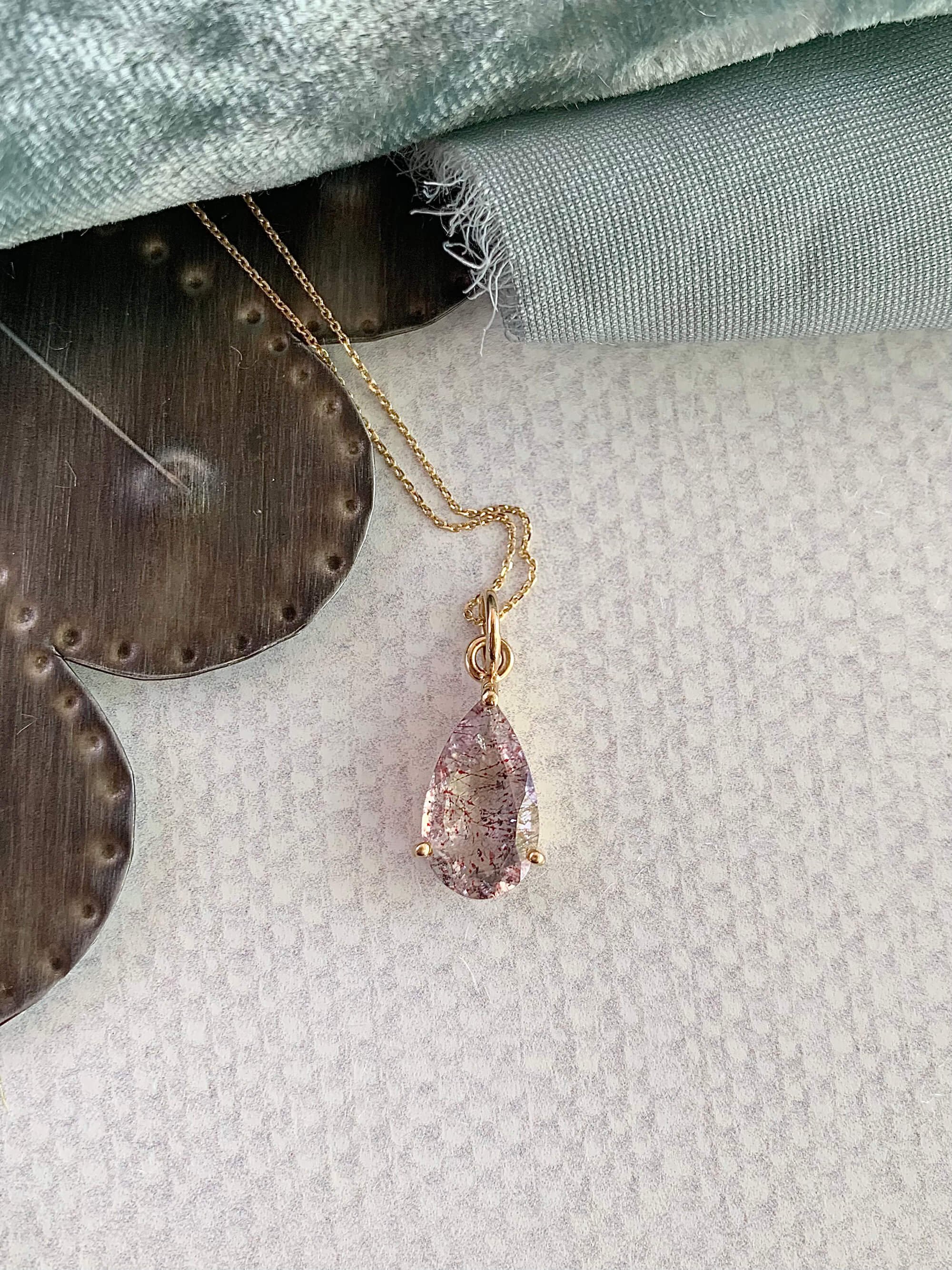 Strawberry Rutile Quartz 14k Yellow Gold Necklace