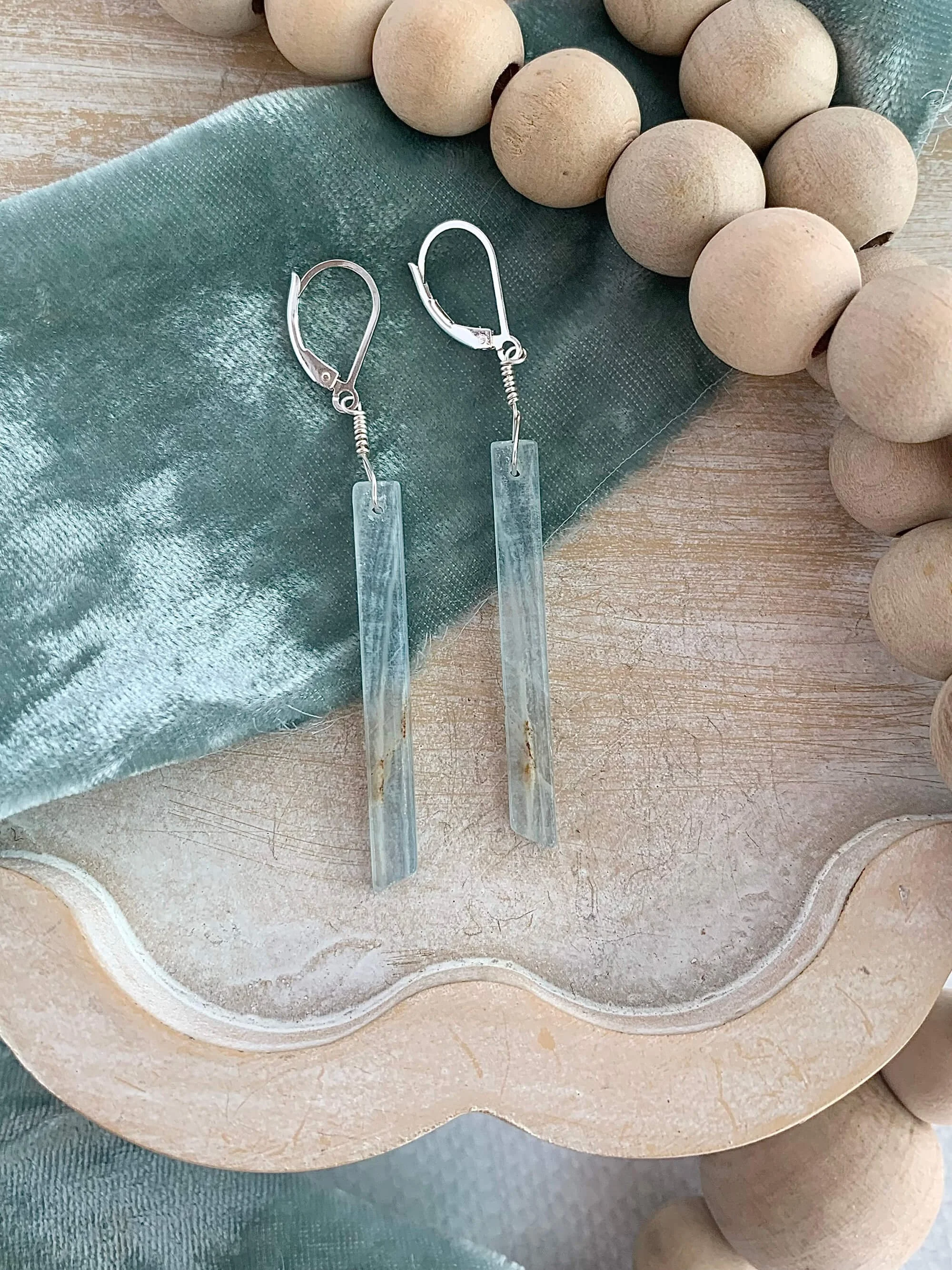 Compassionate Lemurian Aquatine Calcite Silver Earrings