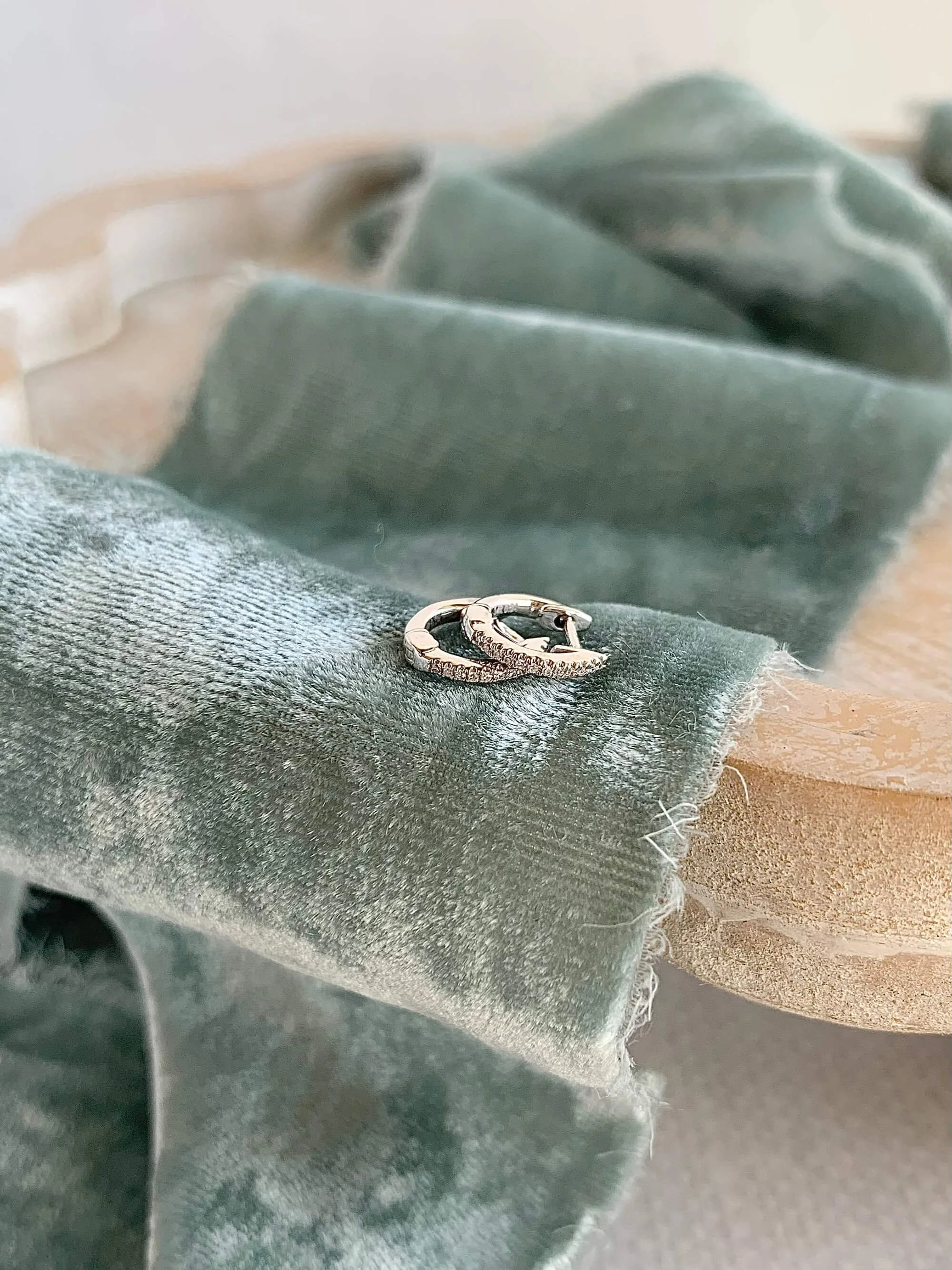 Dainty Diamond 14k White Gold Huggie Earrings