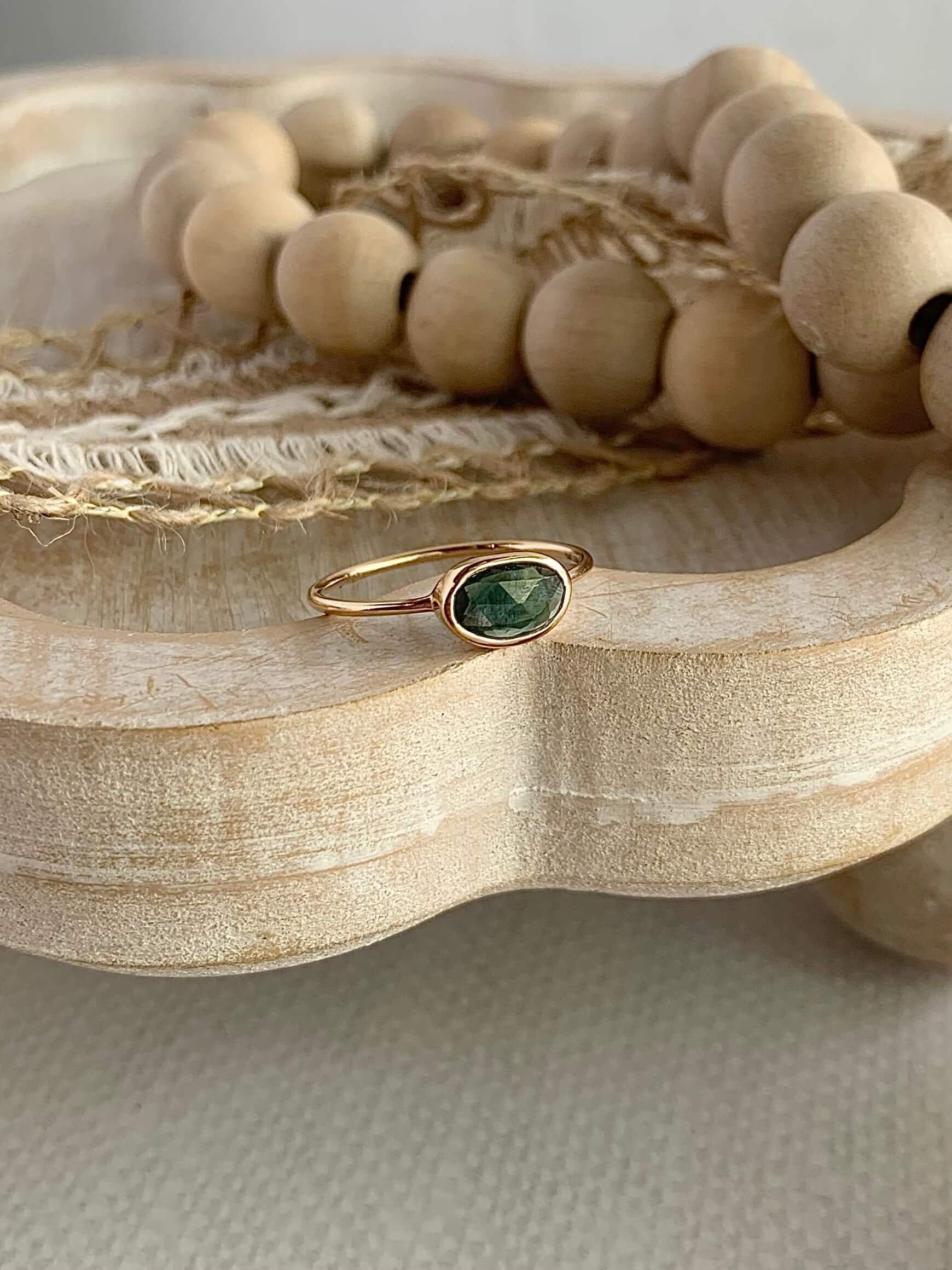 Rose Cut Green Sapphire 14k Yellow Gold Rring