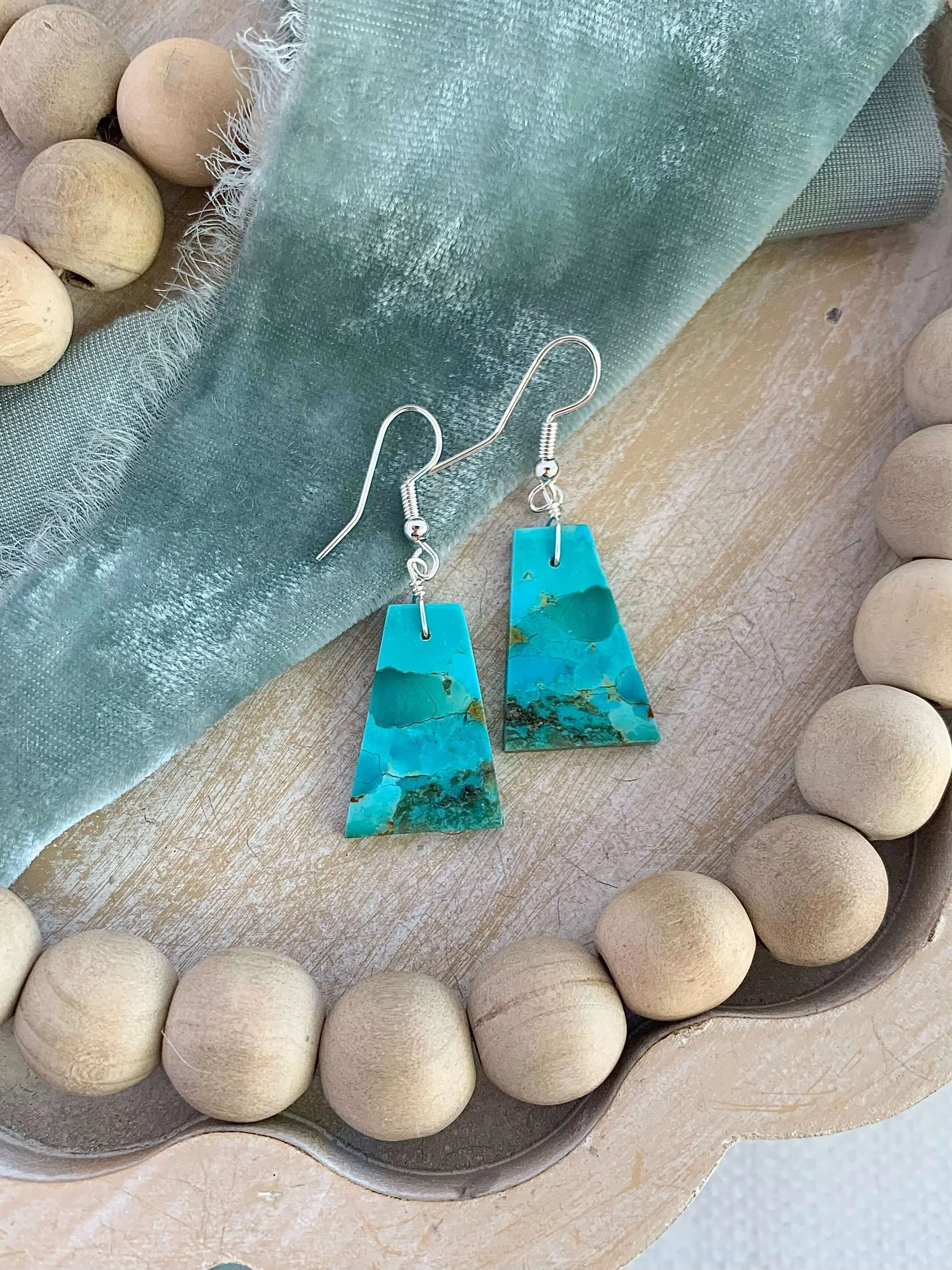 Turquoise Slab Native Made Silver Earrings