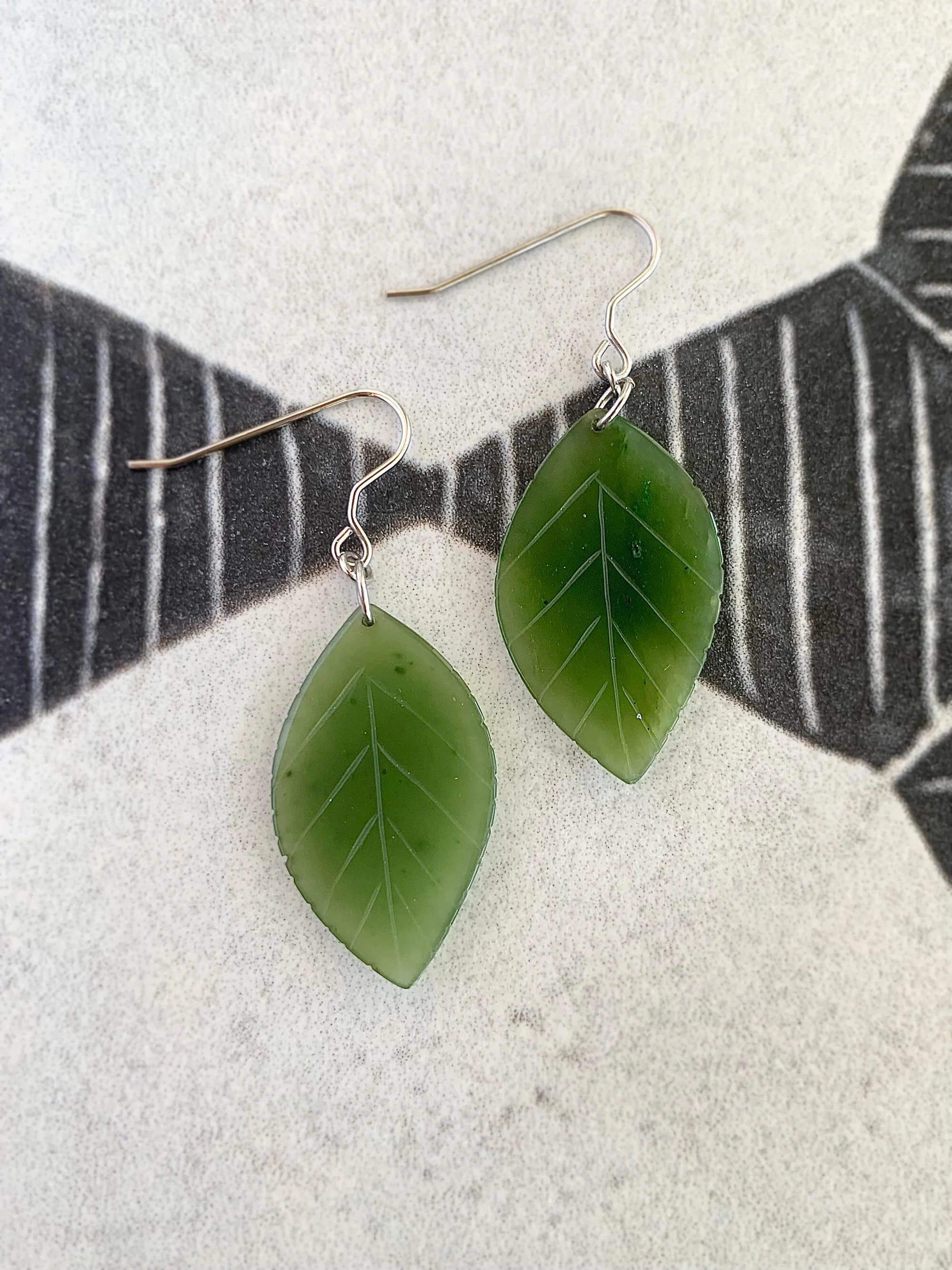 Happy Jade Leaf Silver Earrings