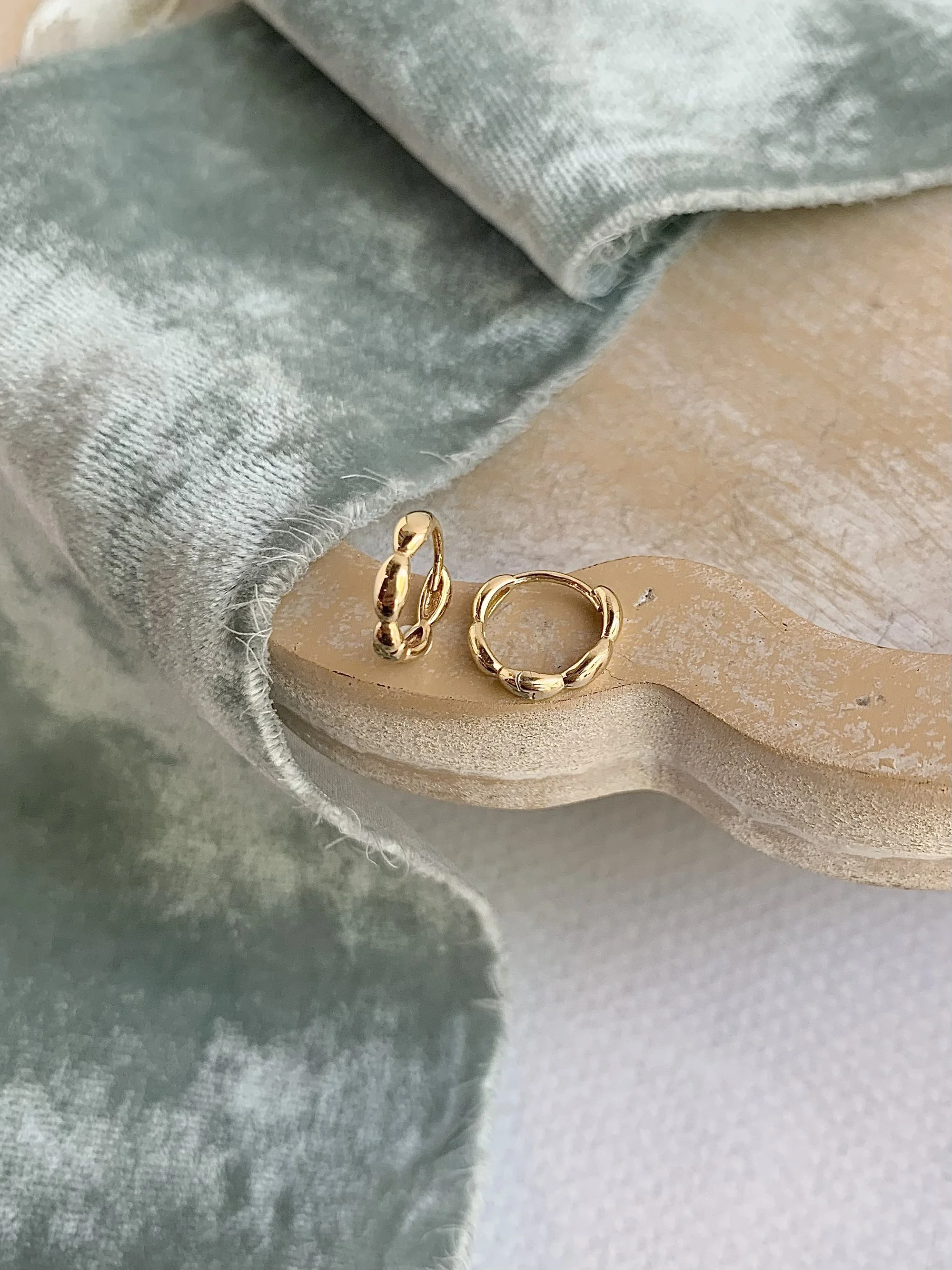 Scalloped 11mm 14k Yellow Gold Huggie Earrings