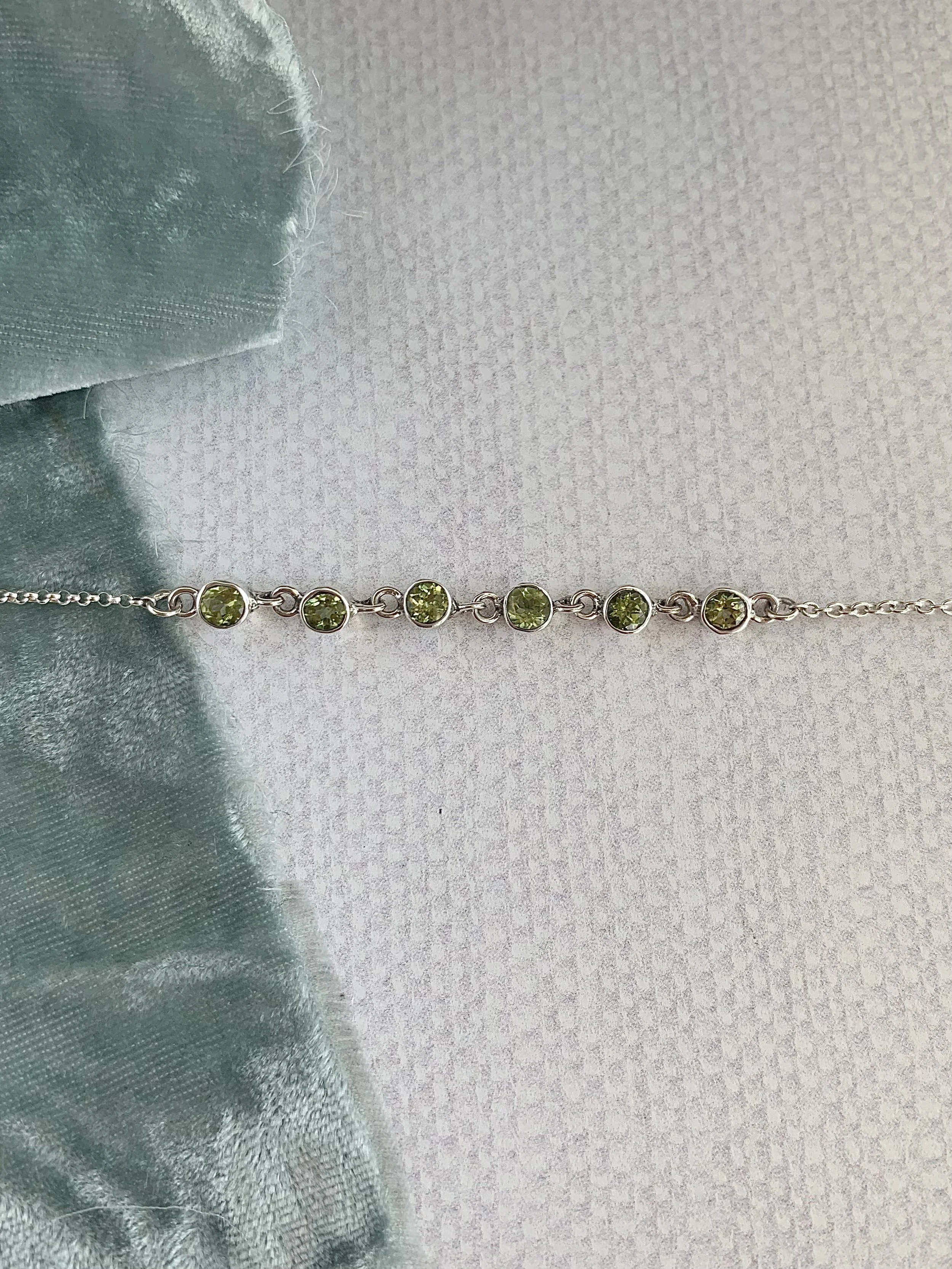 Dainty Faceted Peridot Silver Bracelet