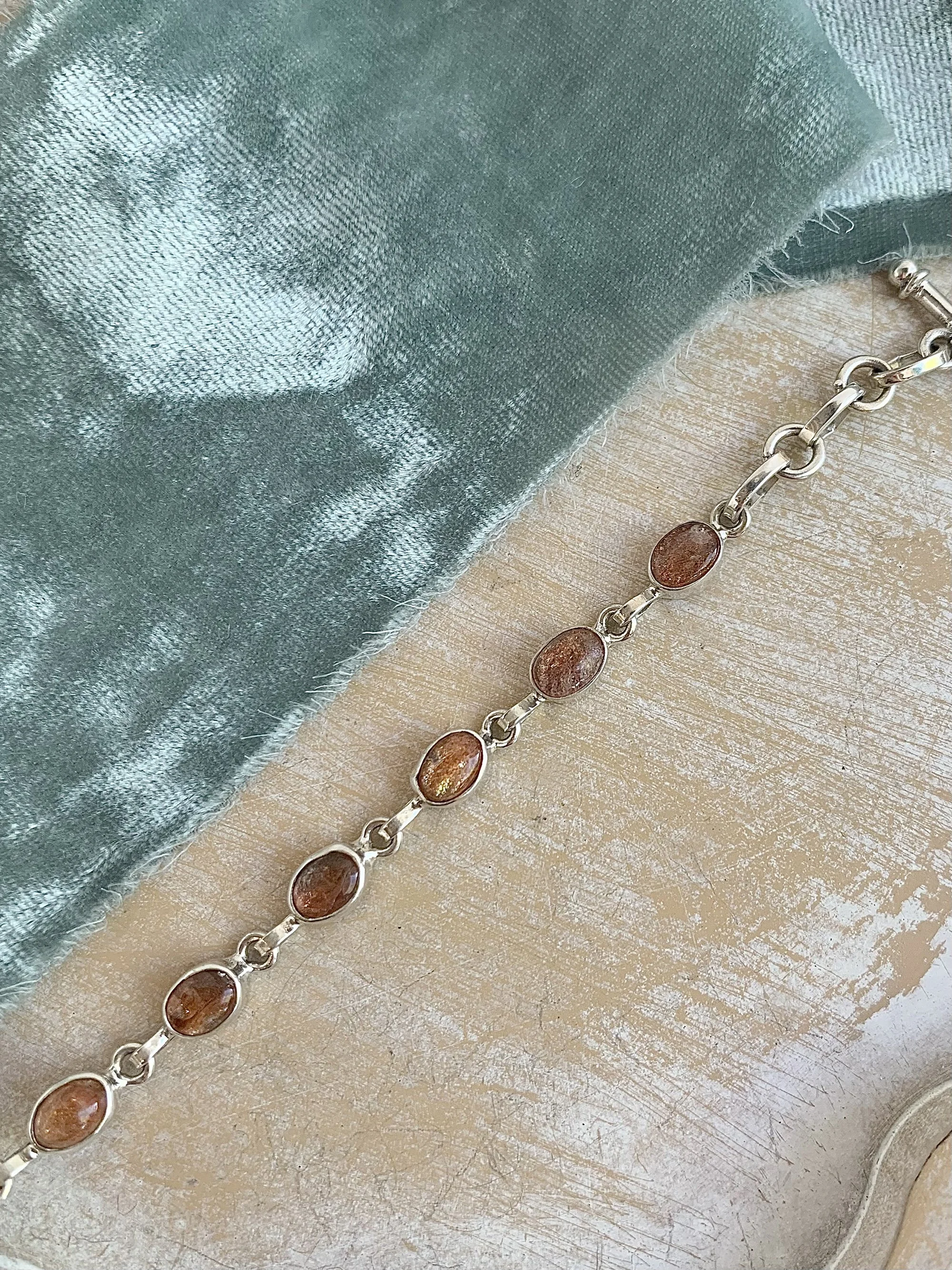 Oval Sunstone Silver Bracelet