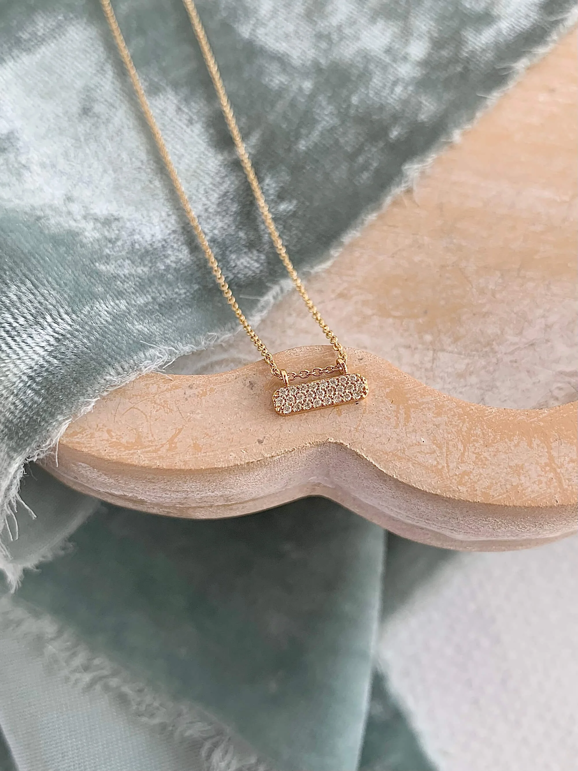 East West Pave Diamond Tag 18k Yellow Gold Necklace