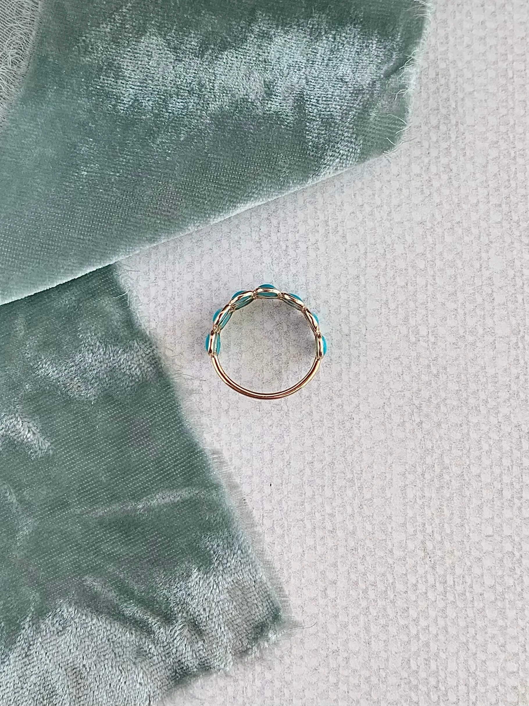 Double Row Turquoise 14k Yellow Gold Ring