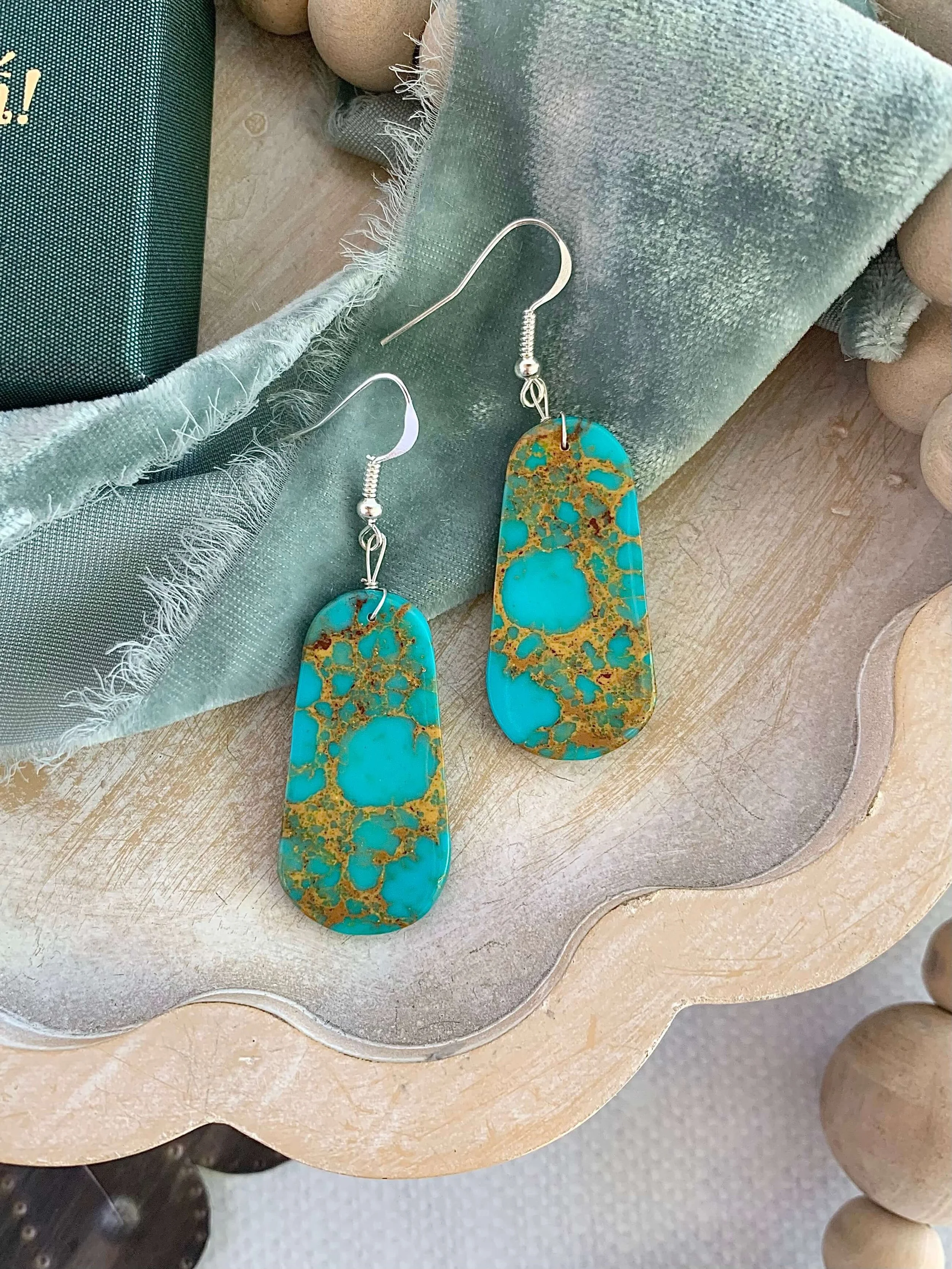 Webbed Matrix Turquoise Silver Earrings