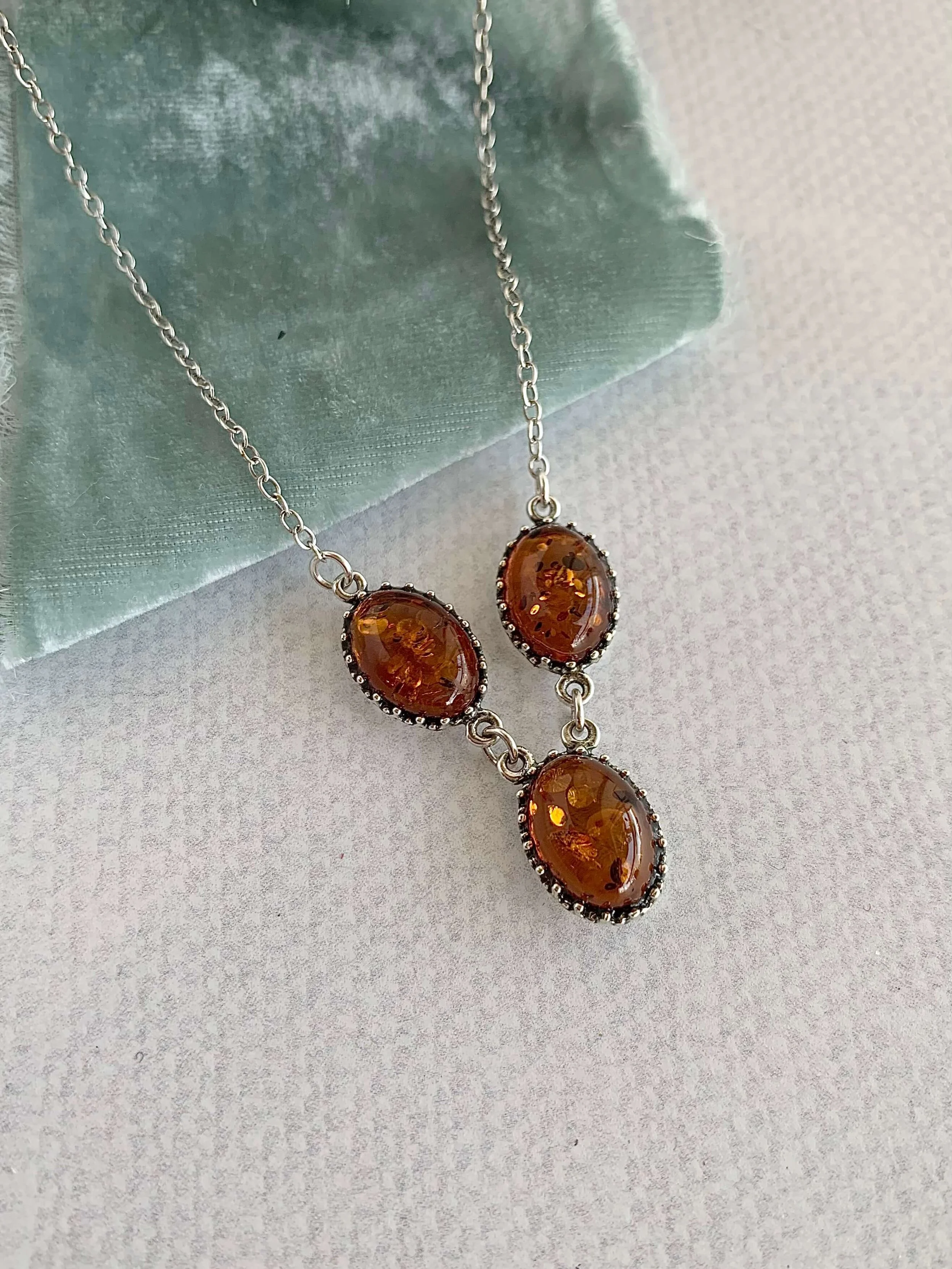 Amber Trio Silver Necklace