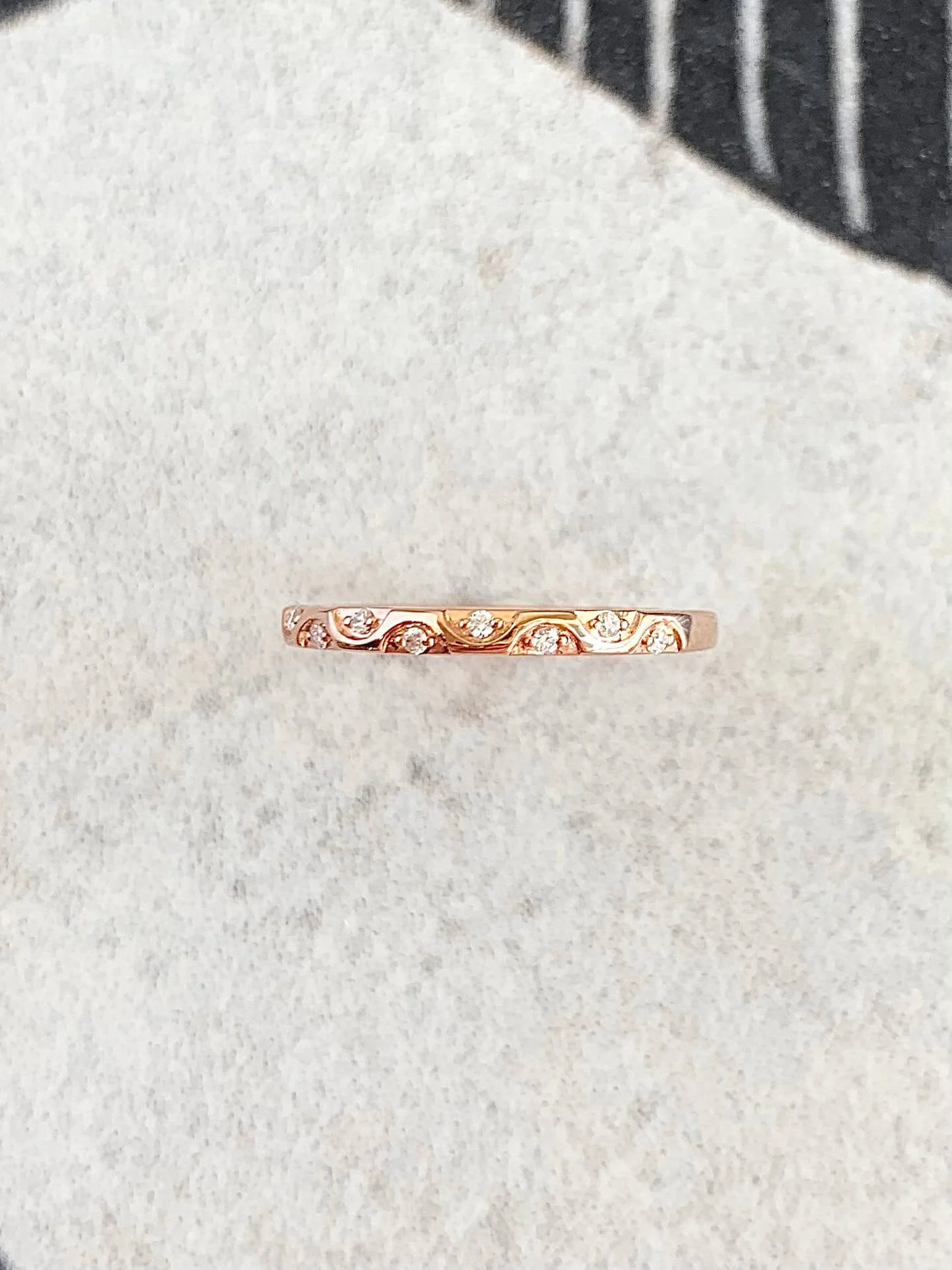 Waves & Diamonds 14k Rose Gold Band