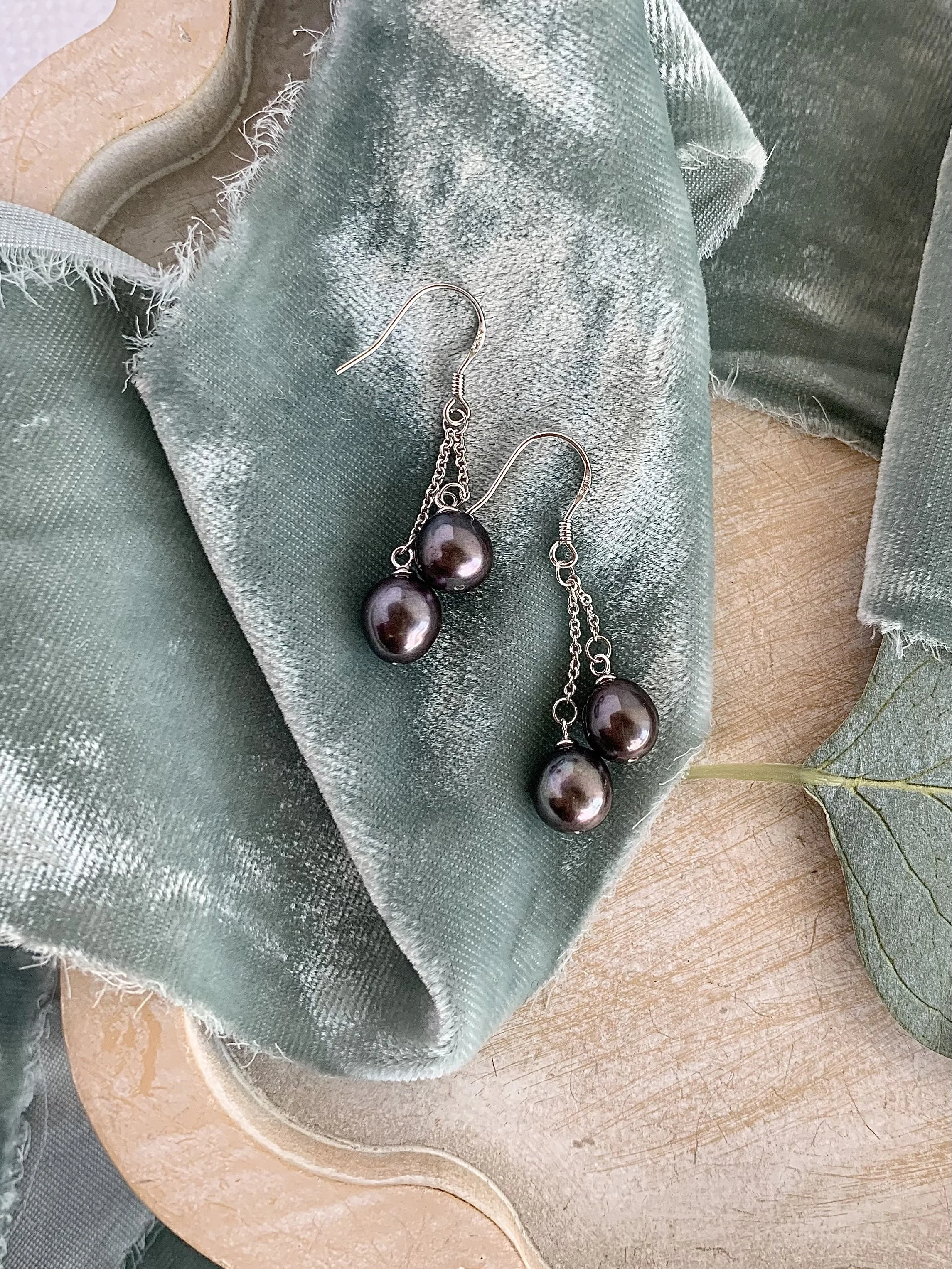 Double Peacock Freshwater Pearl Silver Earrings