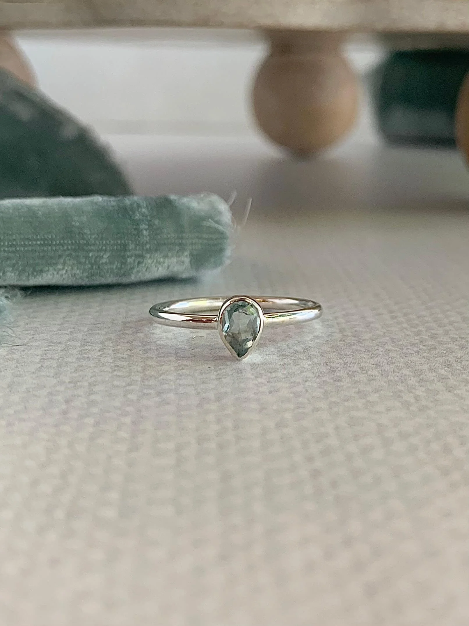 Full Bezel Pear Aquamarine Silver Ring
