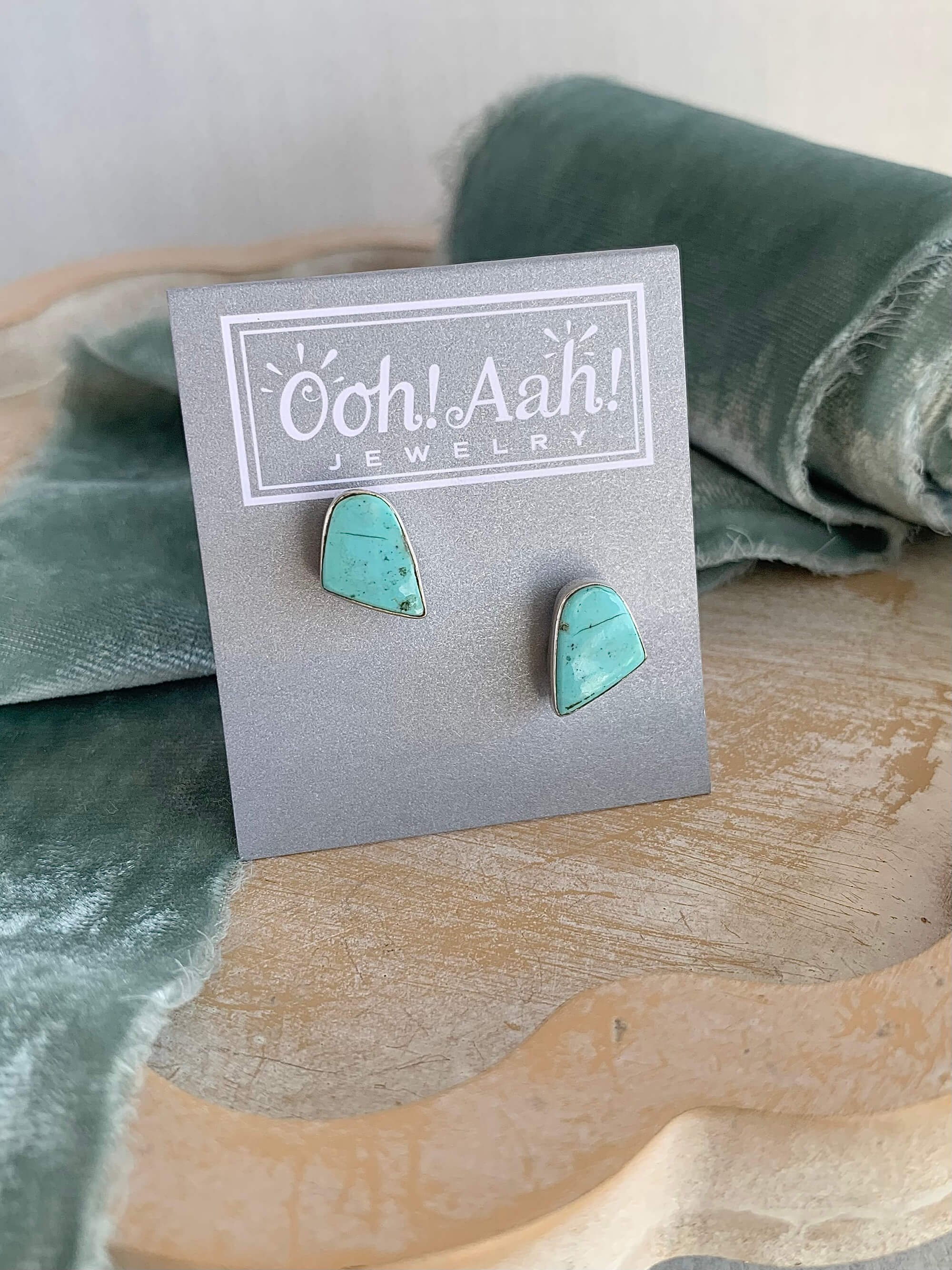 Organic Shaped Turquoise Silver Stud Earrings