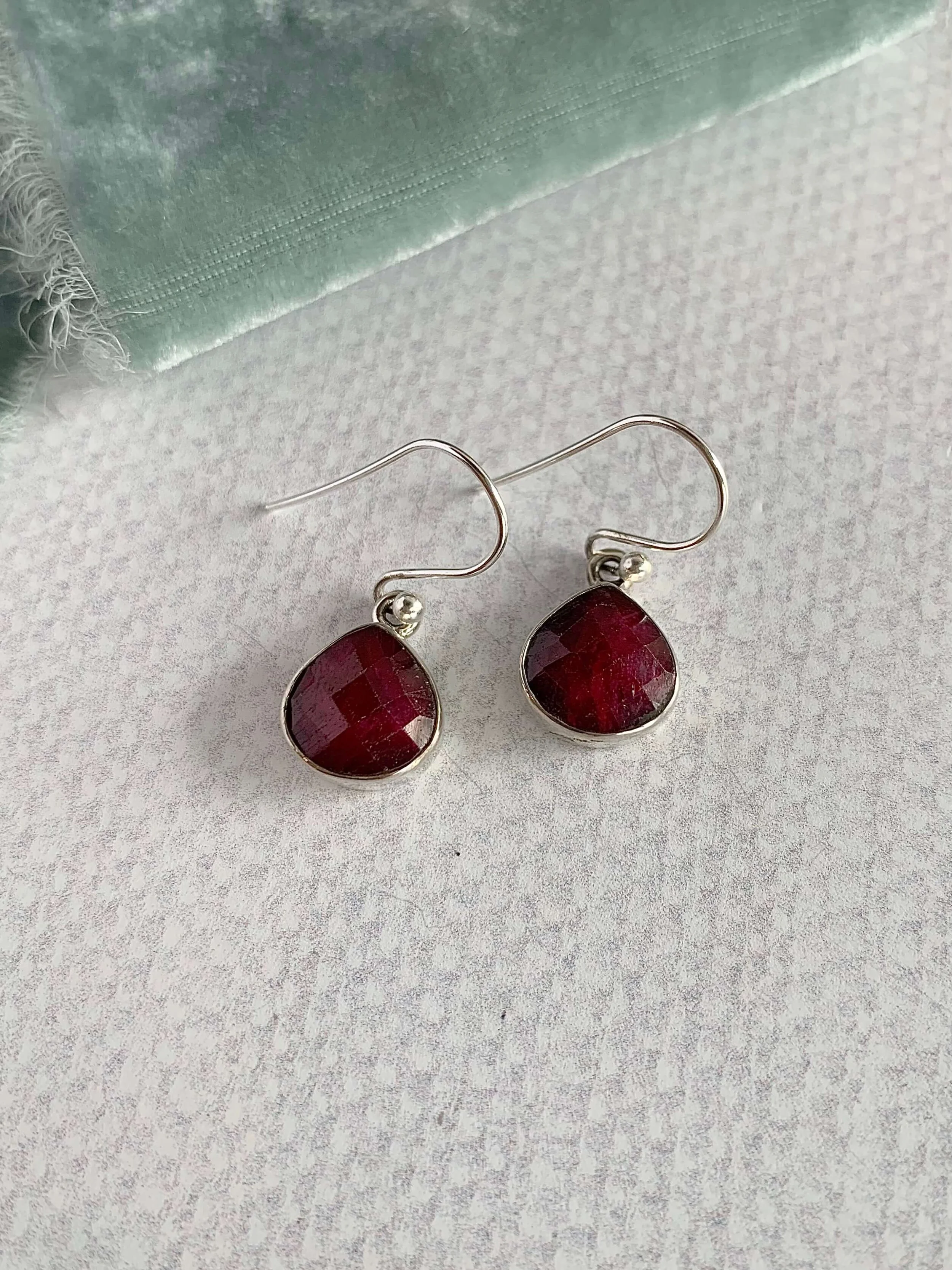 Rich Rough Ruby Silver Earrings