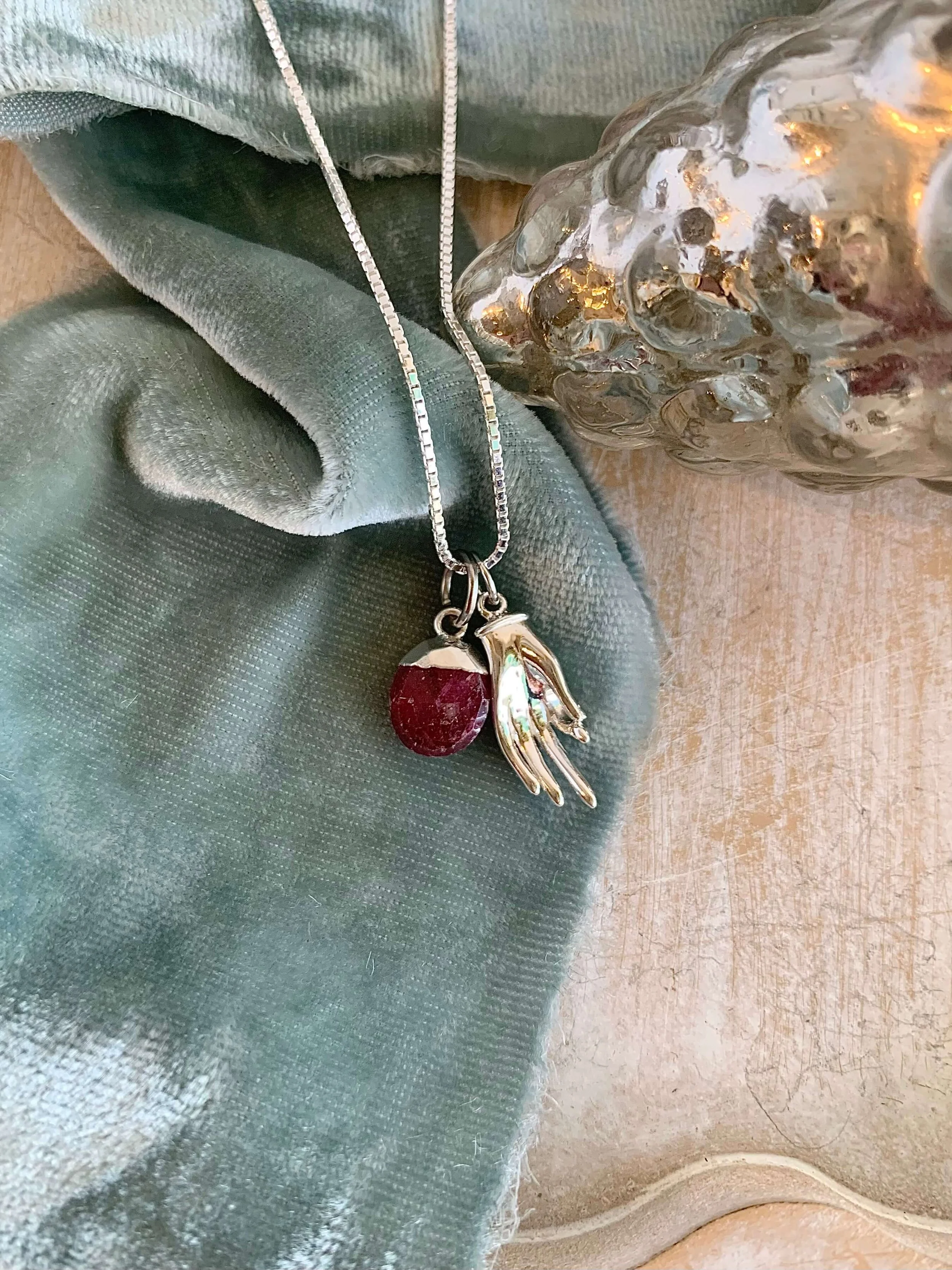 Elements Mudra Ruby Silver Necklace