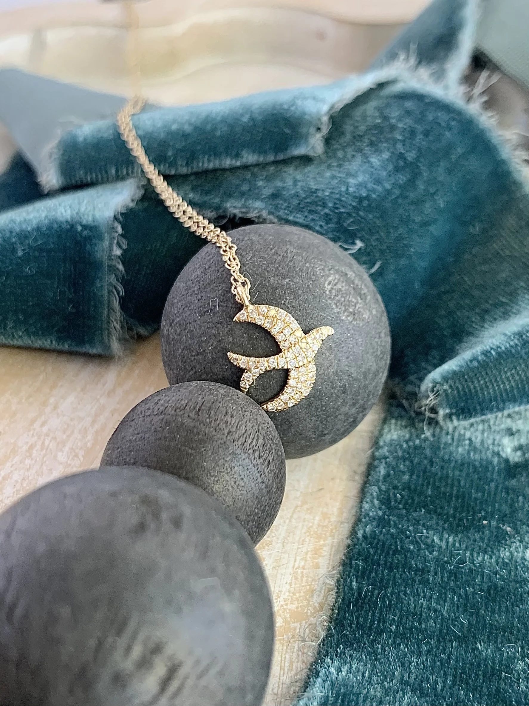 Beacon of Hope Pave Diamond Swallow 14k Yellow Gold Necklace