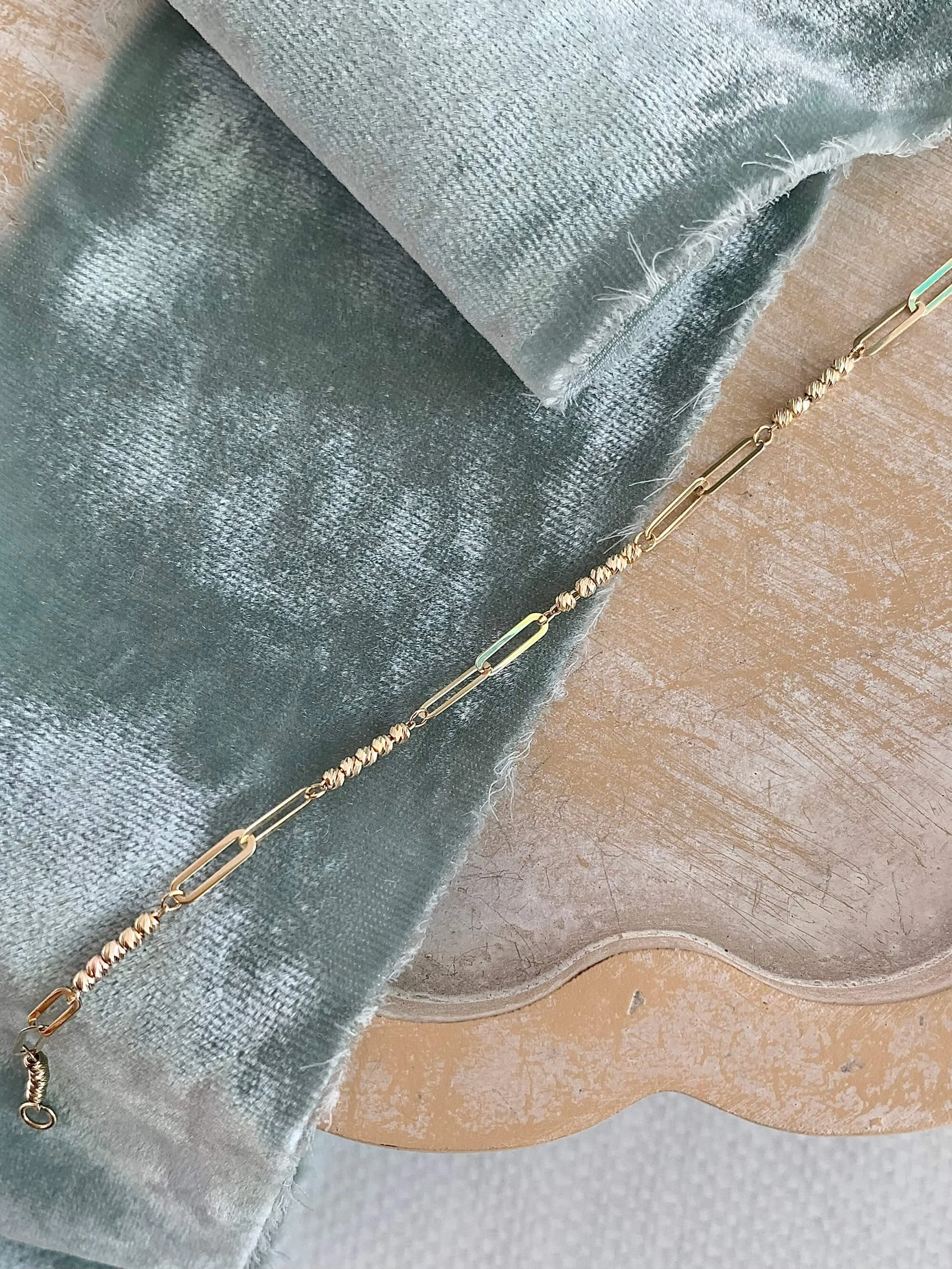 Paperclip Sparkle Ball 14k Yellow Gold Bracelet
