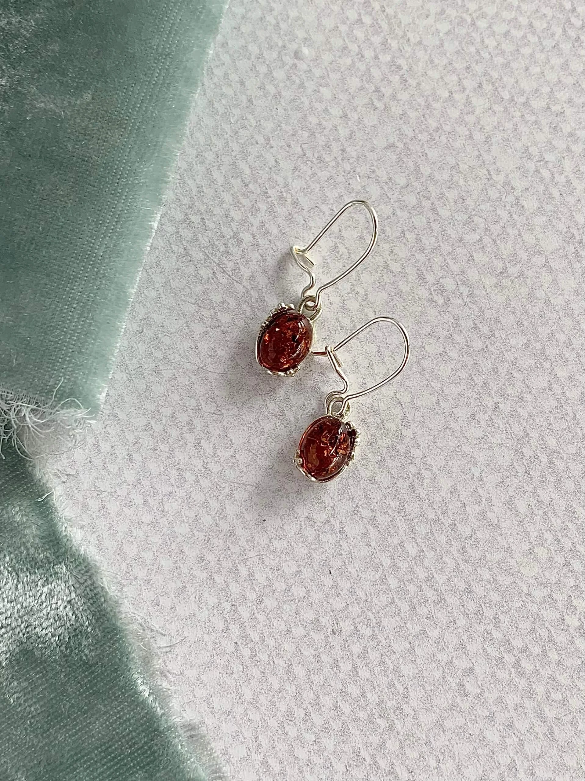 Dainty Amber Silver Earrings