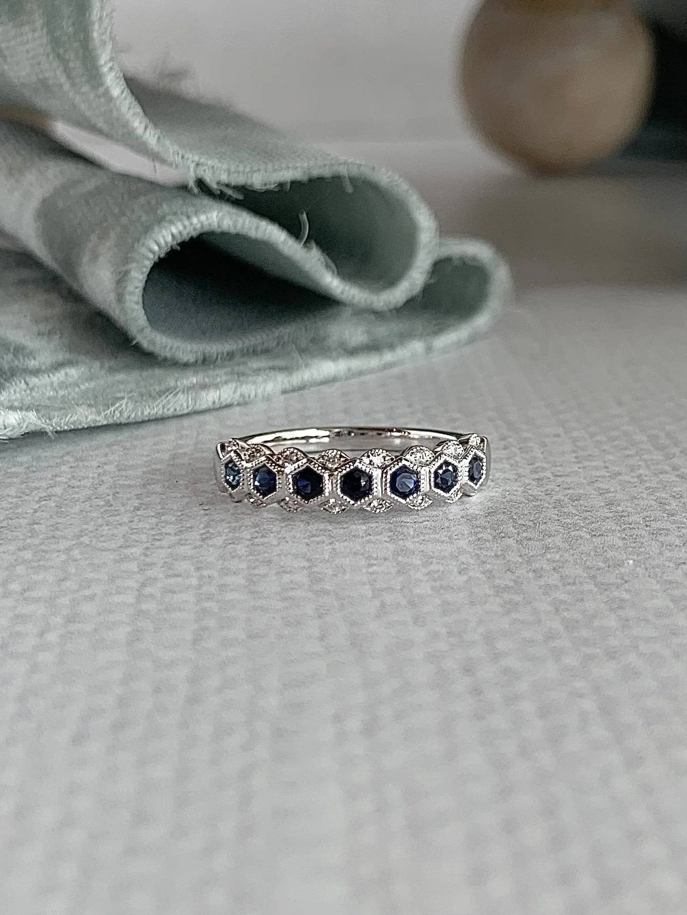 Baroness Sapphire Diamond 14k White Gold Ring
