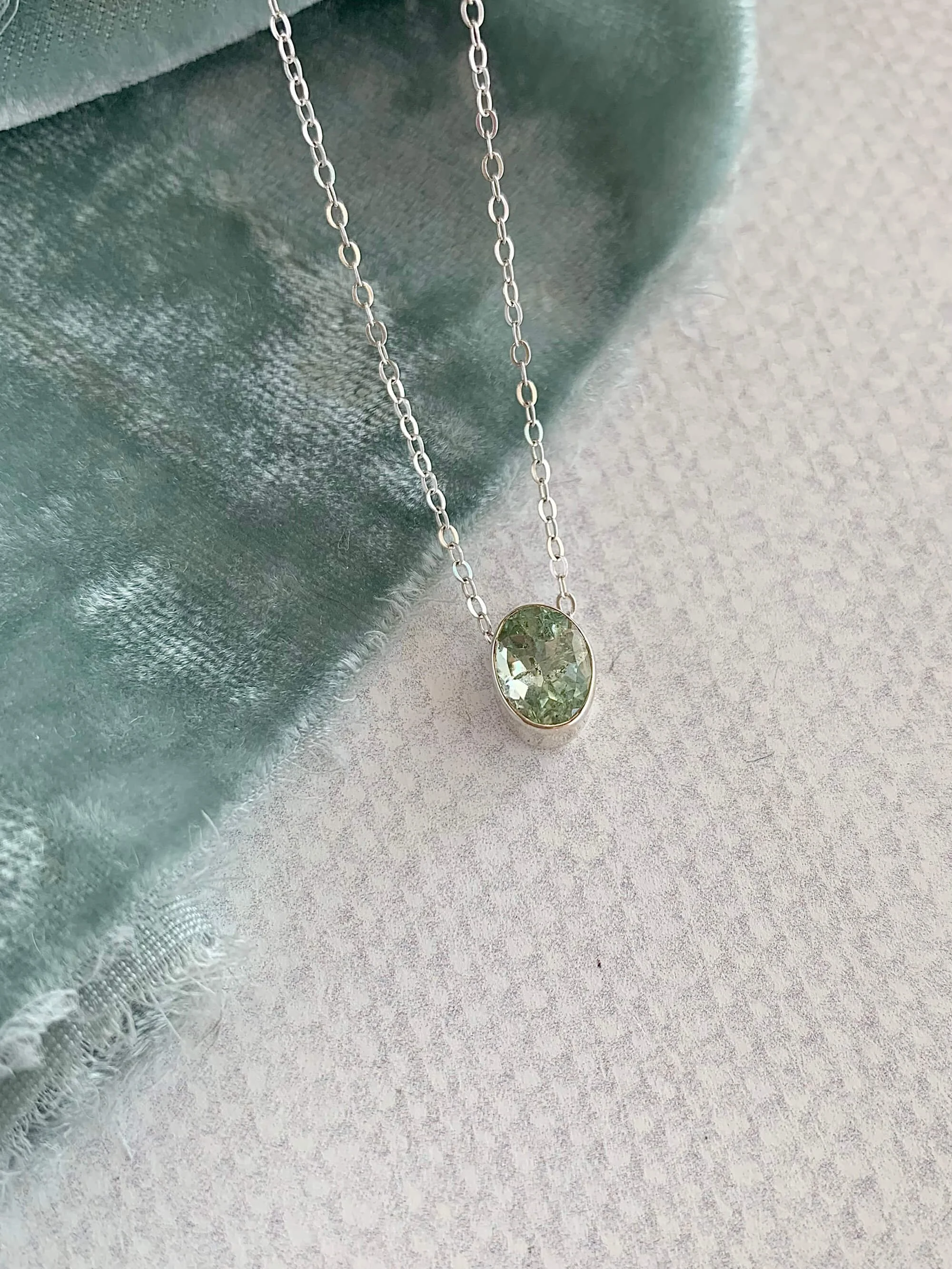 Minty Green Tourmaline Silver Necklace