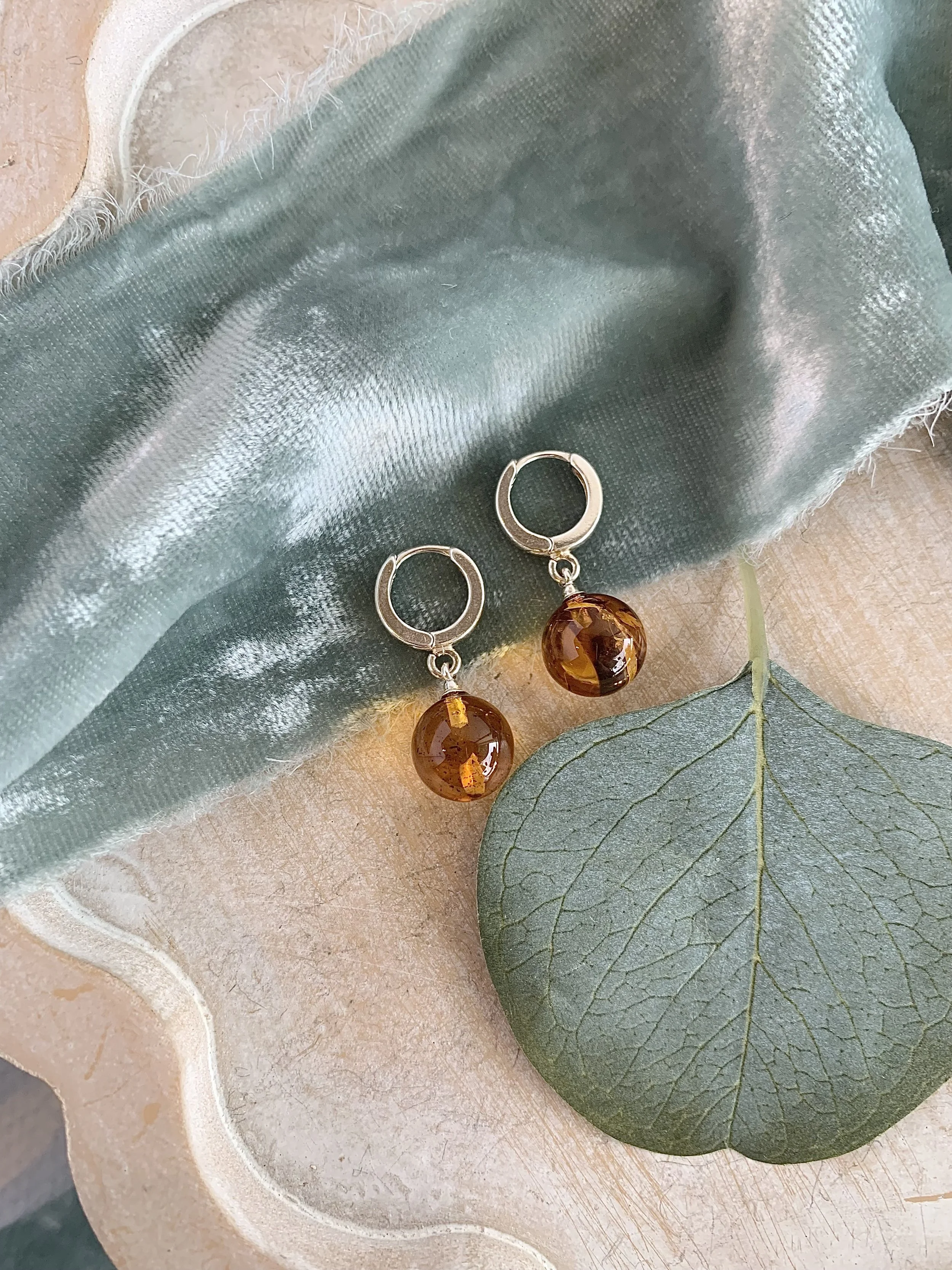 Joyful Amber Silver Earrings