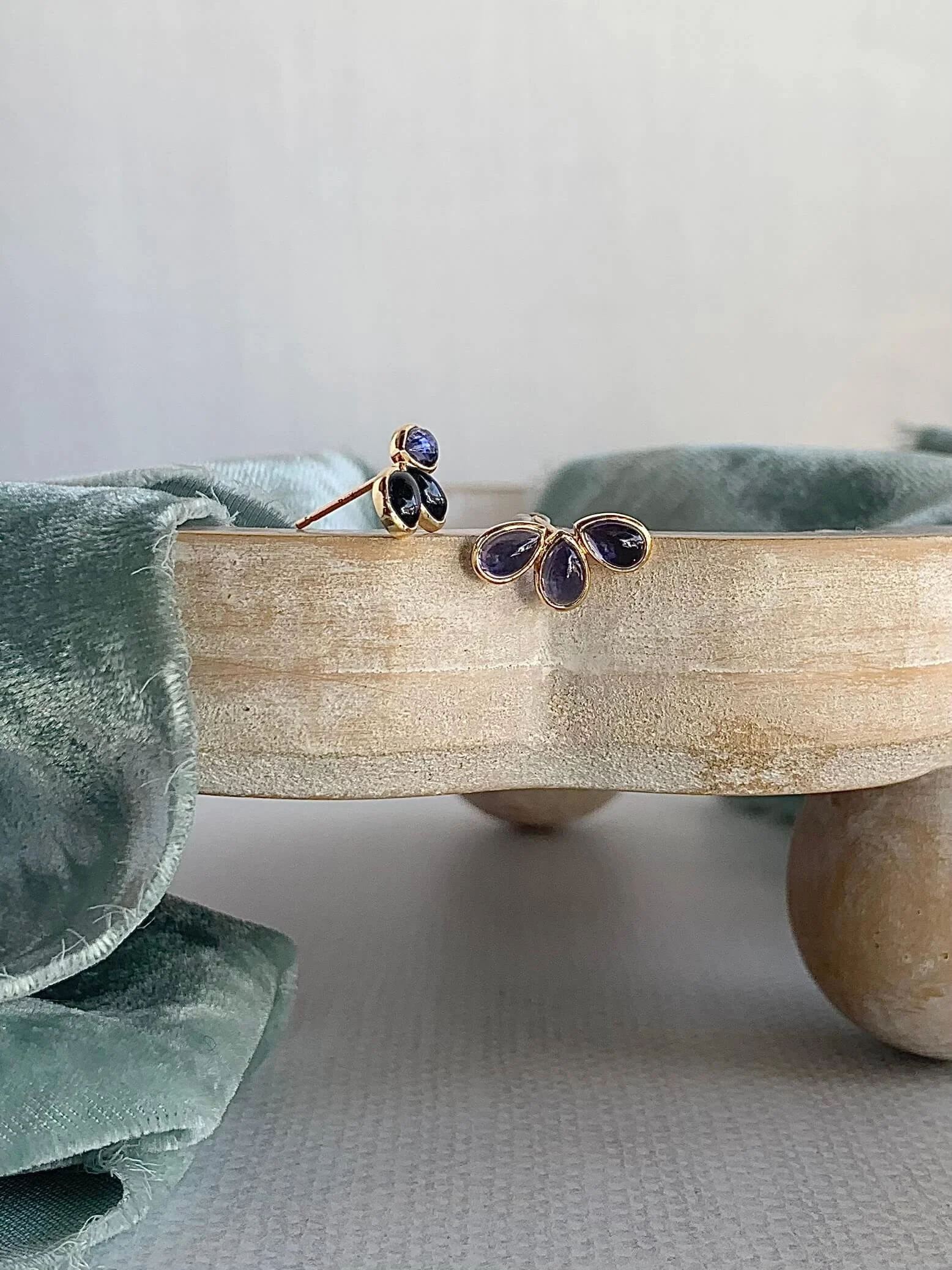 Iolite Trio 14k Yellow Gold Stud Earrings