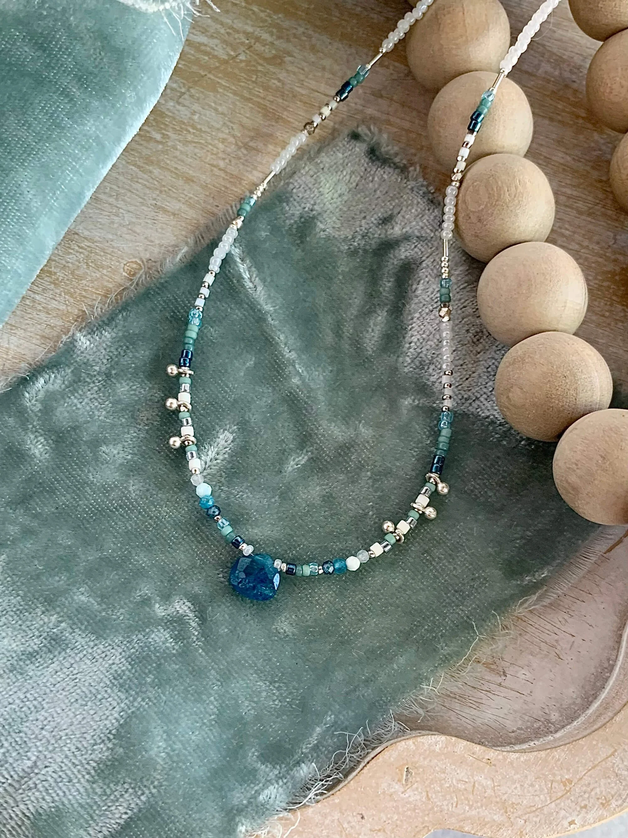 Apatite Swarovski Crystal Vintage Glass Bead Silver Necklaces