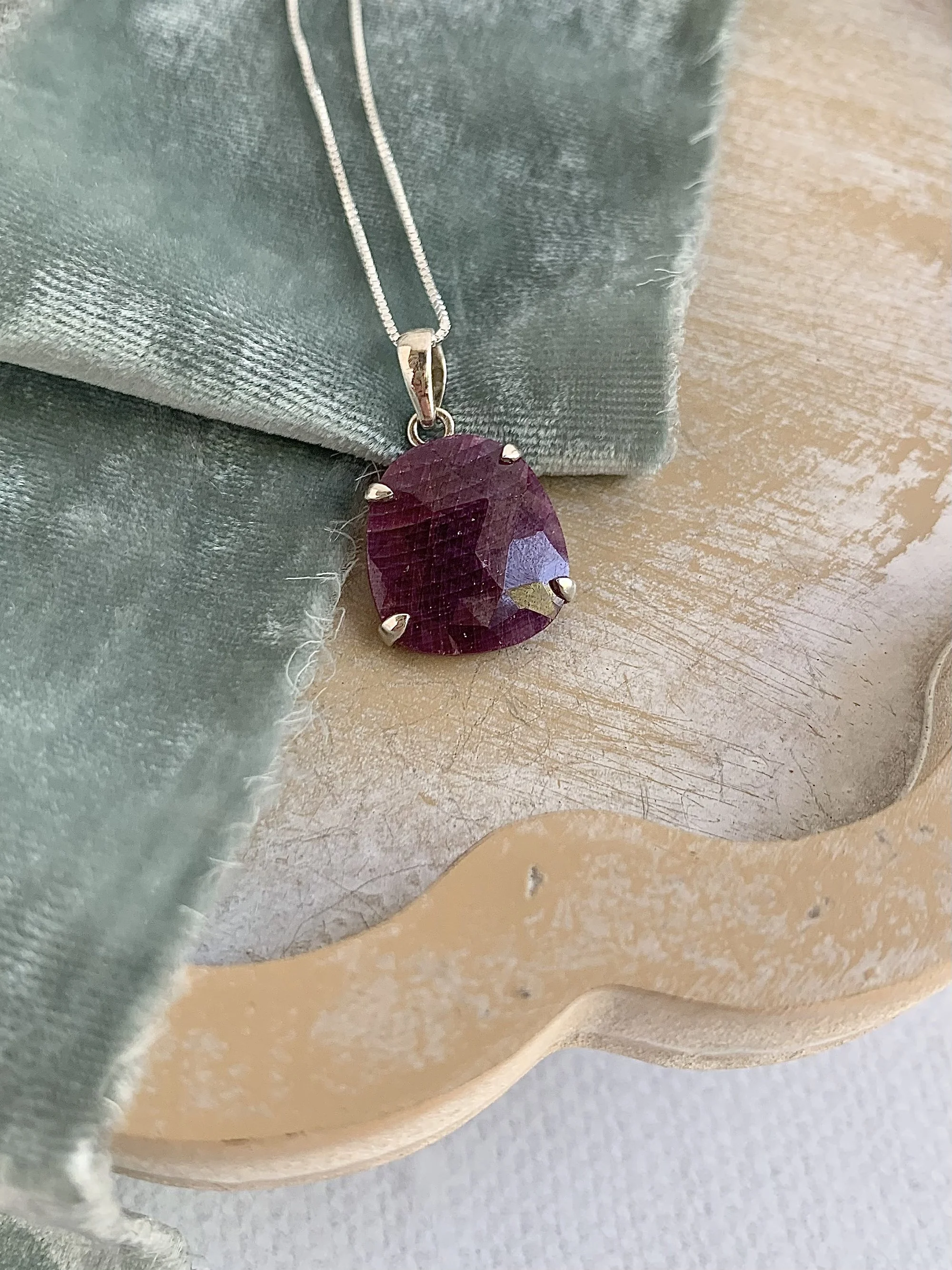 Plum Rough Ruby Silver Necklace