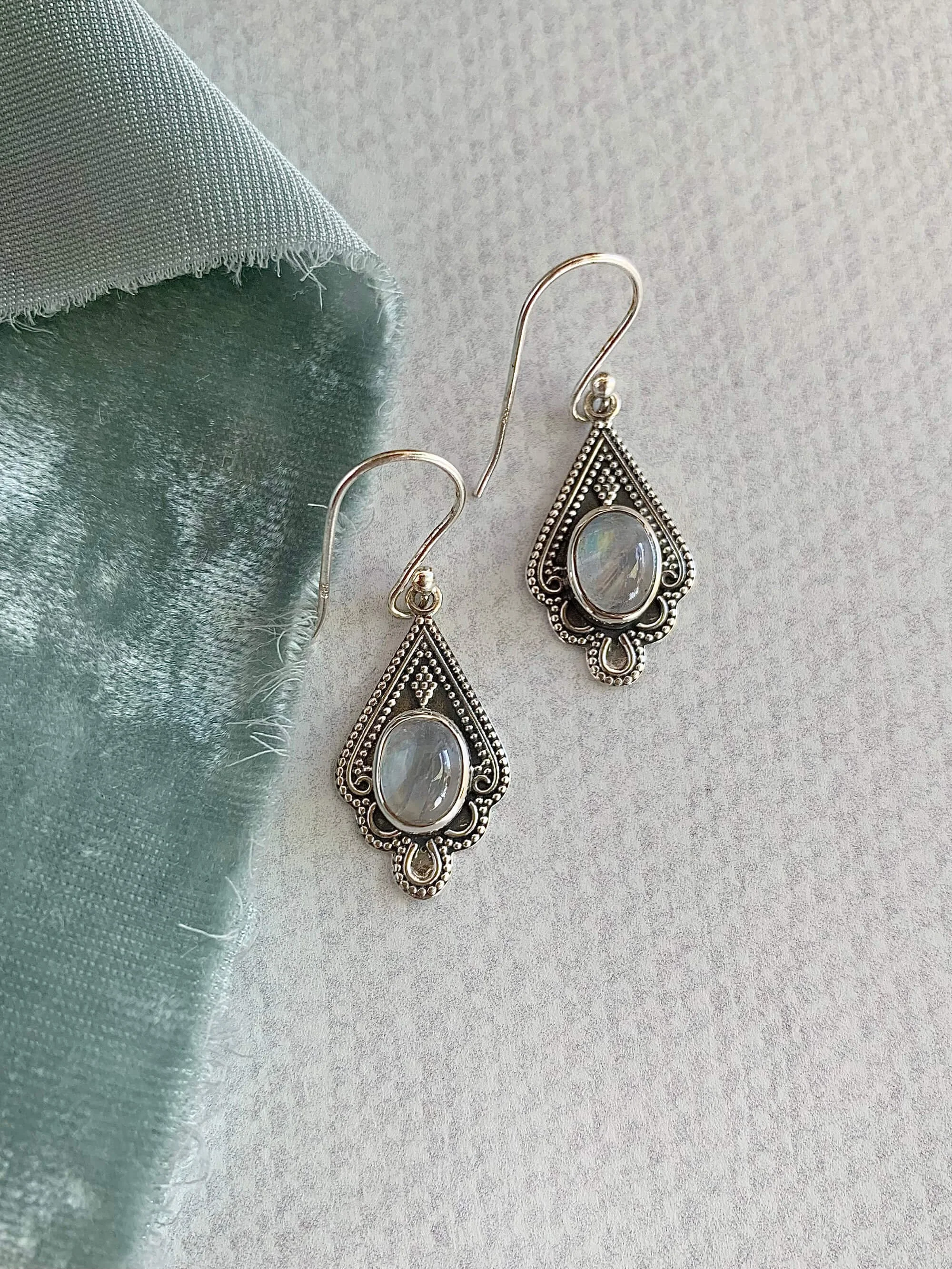 Lacy Moonstone Silver Earrings